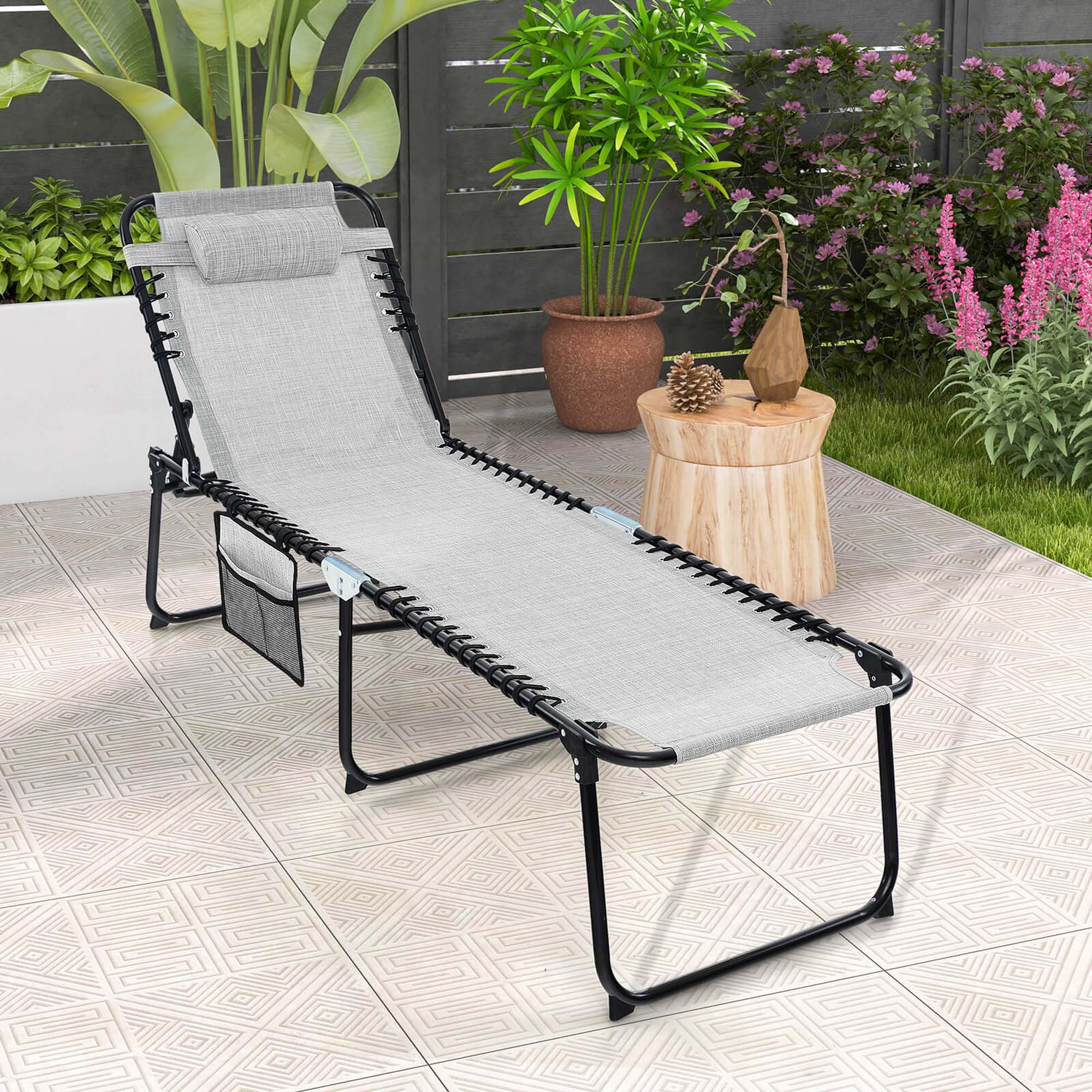 Alt View 1. Costway - Patio Folding Chaise Lounge Chair Portable Sun Lounger with Adjustable Backrest - Grey.