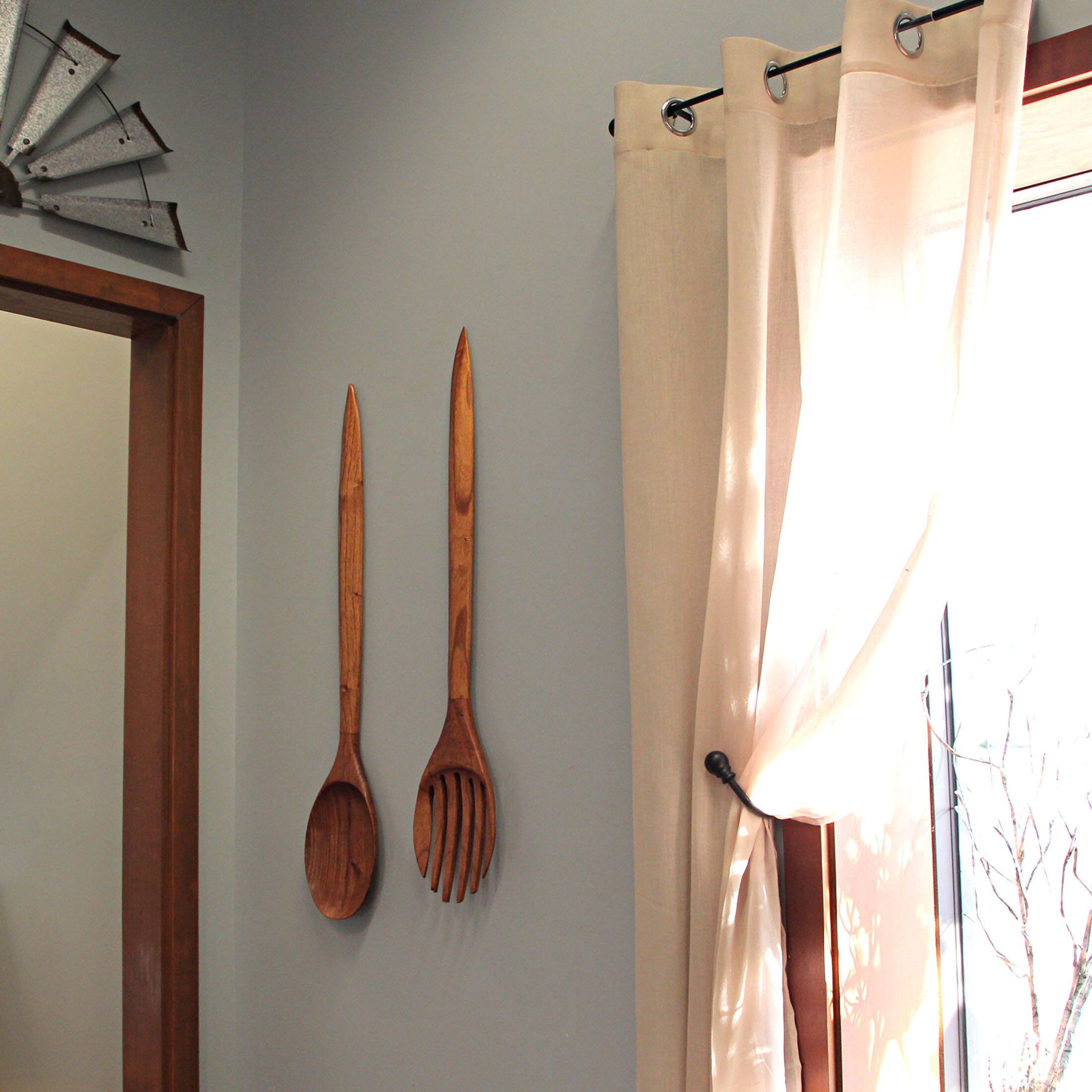 Alt View 5. Zeckos - Oversized Wooden Fork & Spoon Wall Decor - Rustic Minimalist Art, 35.5" High - Natural.