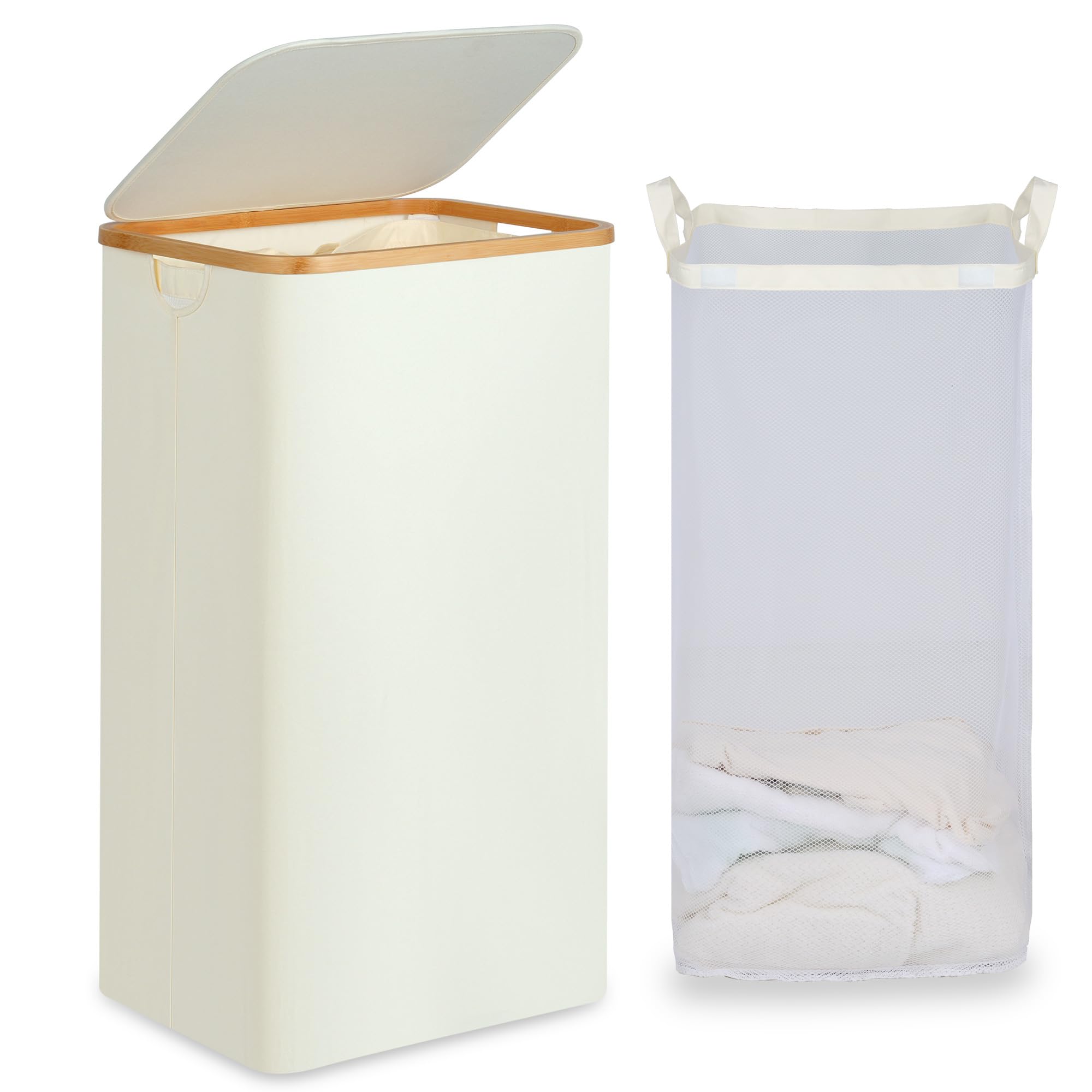 Alt View 1. Dapper Styles - Laundry Basket With Lid And Removable Bag 100l Tall Hamper Handles Aesthetic Dirty Clothes Bin For Room Bat... - Silver Grey-100L.