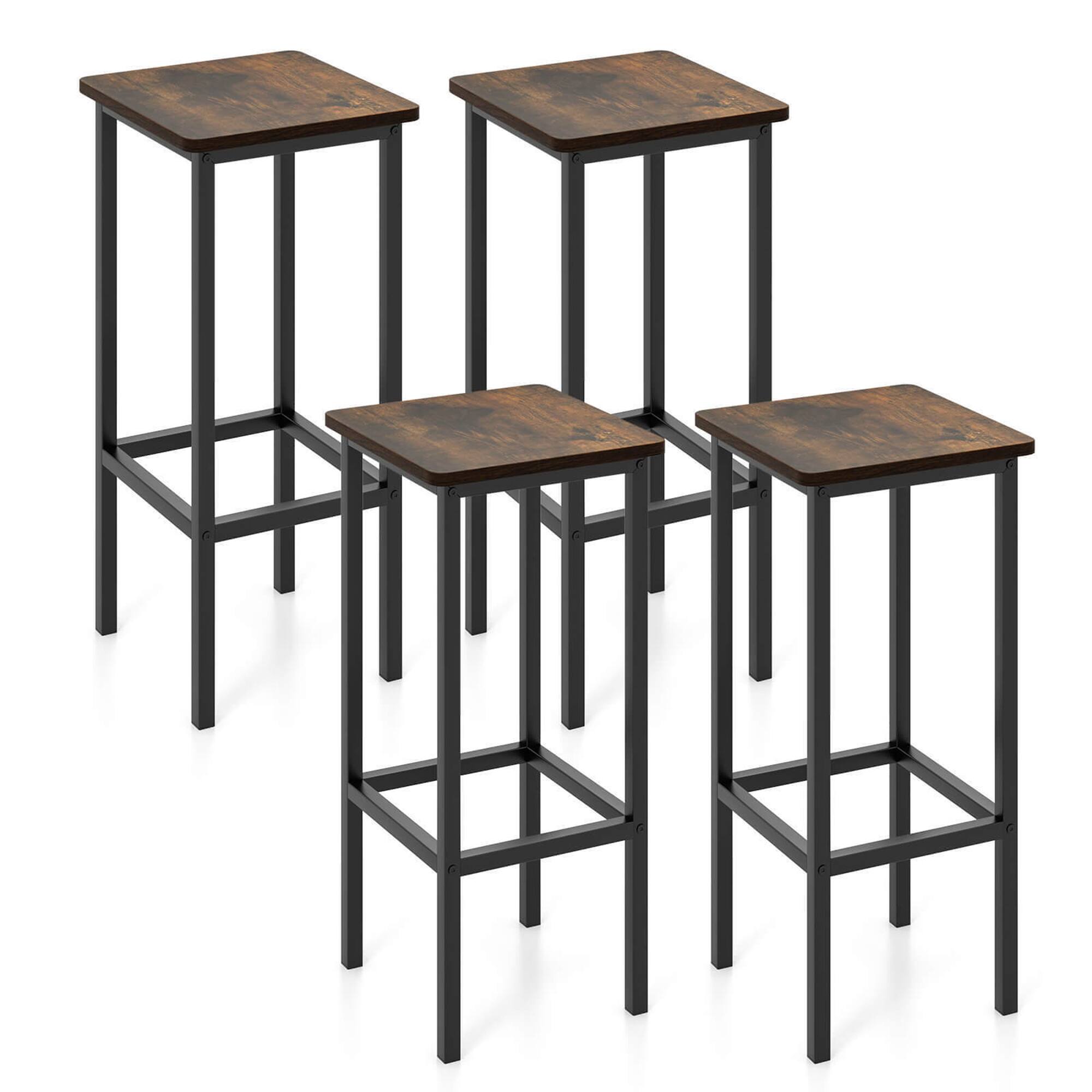 Front. Gymax - Gymax 4PCS 26'' Bar Stool Set w/Metal Frame Footrest Backless Counter Height Stool Brown - Rustic Brown.