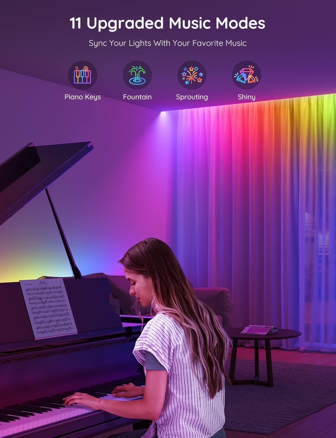 11 Upgraded Music Modes  
Sync Your Lights With Your Favorite Music  
Piano Keys  
Fountain  
Sprouting  
Shiny
