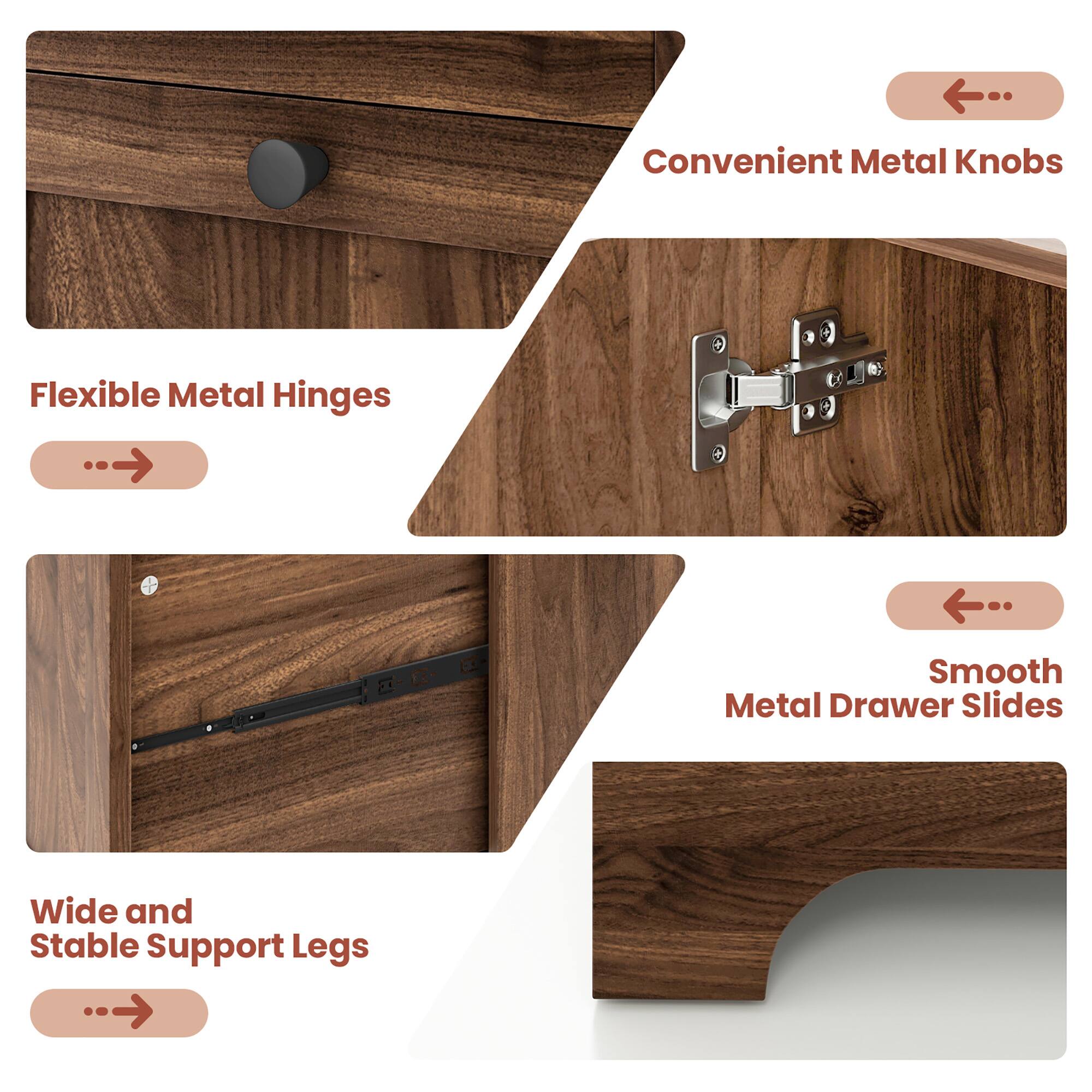 Convenient Metal Knobs, Flexible Metal Hinges, Smooth Metal Drawer Slides, Wide and Stable Support Legs