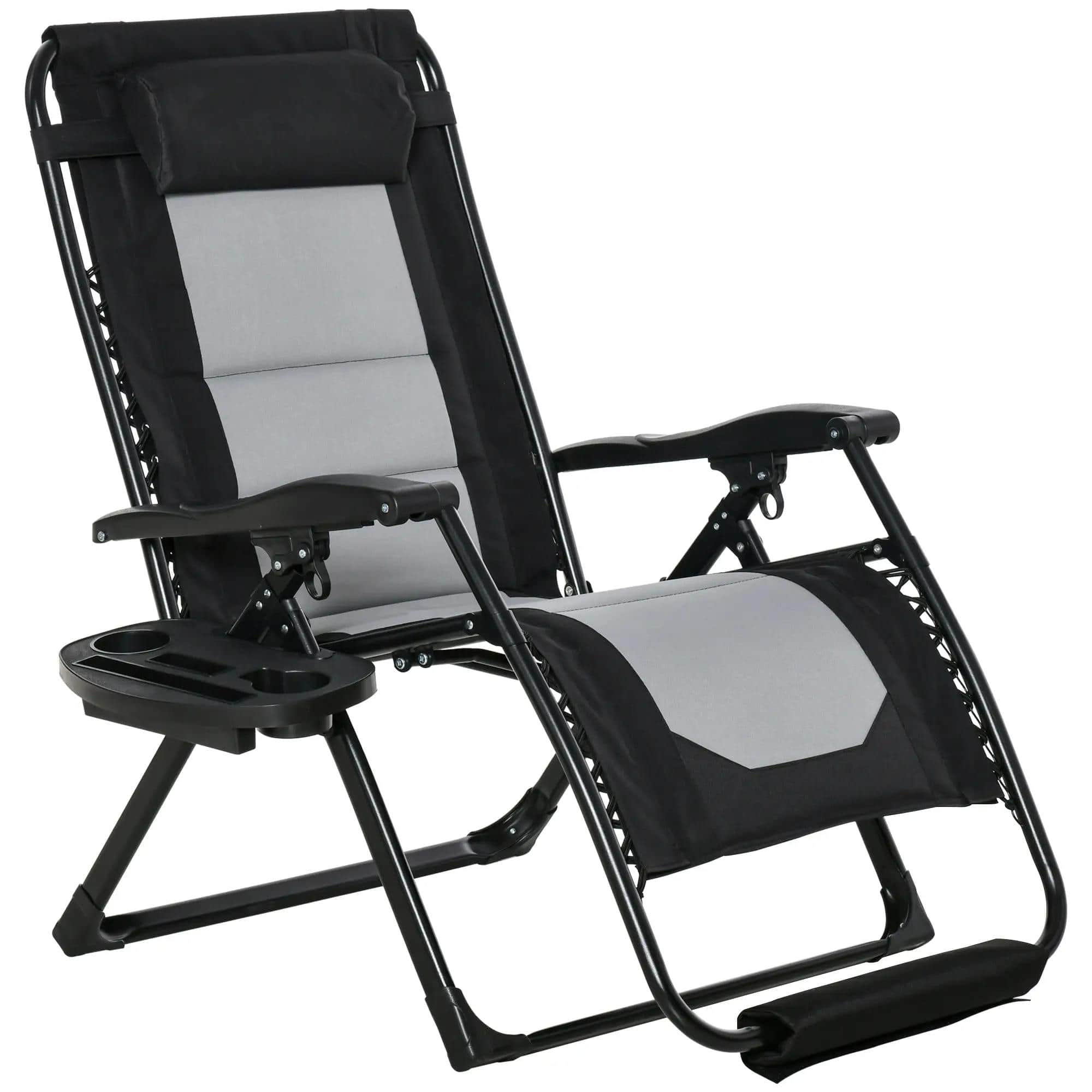 Resenkos - Foldable Outdoor Lounge Chair With Footrest, Oversized Padded Zero Gravity Lounge Chair With Headrest - Black
