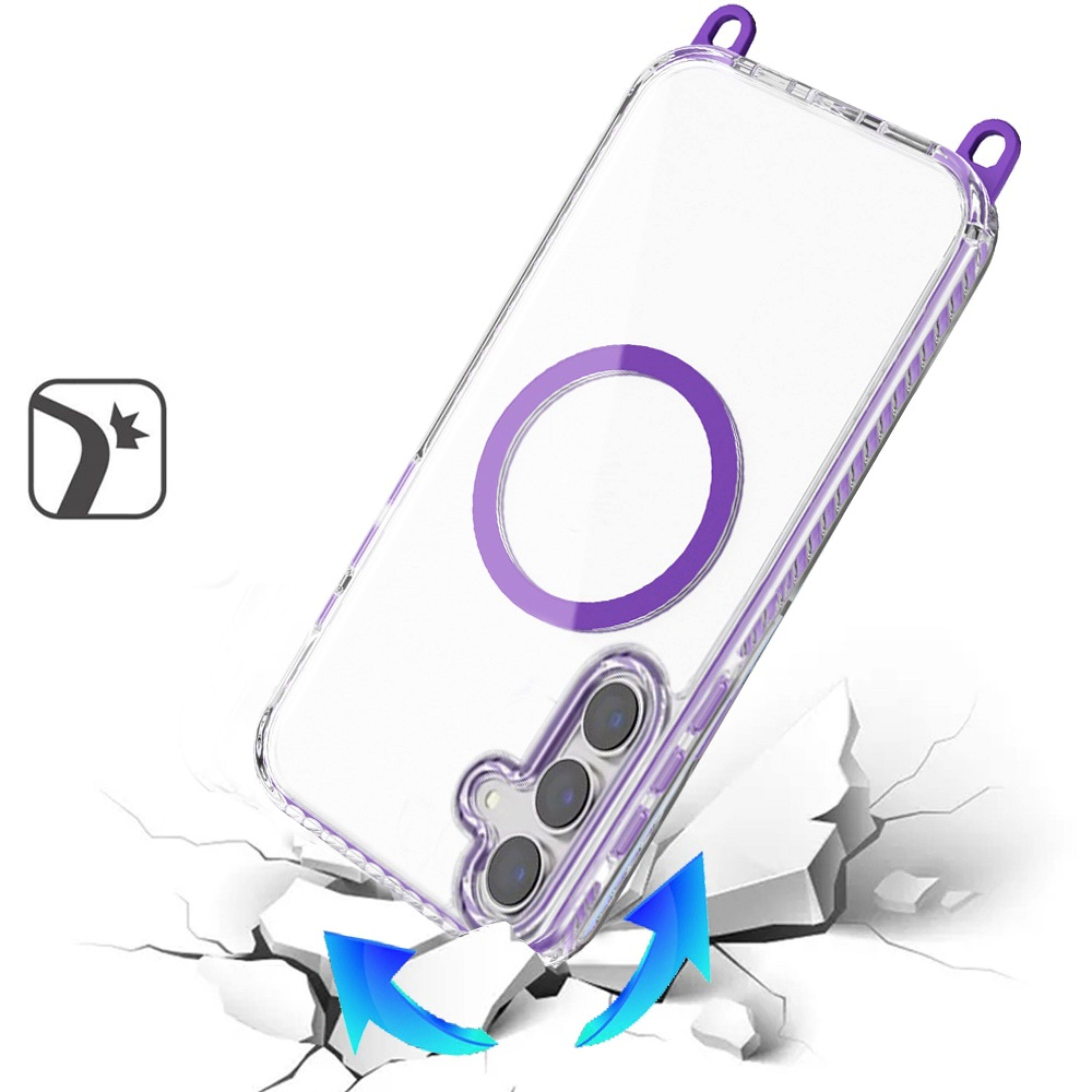 Angle. Kitcheniva - Transparent Phone Case With Matching Lanyard Tempered Glass For Samsung Galaxy S26 Dark Purple - Dark Purple.