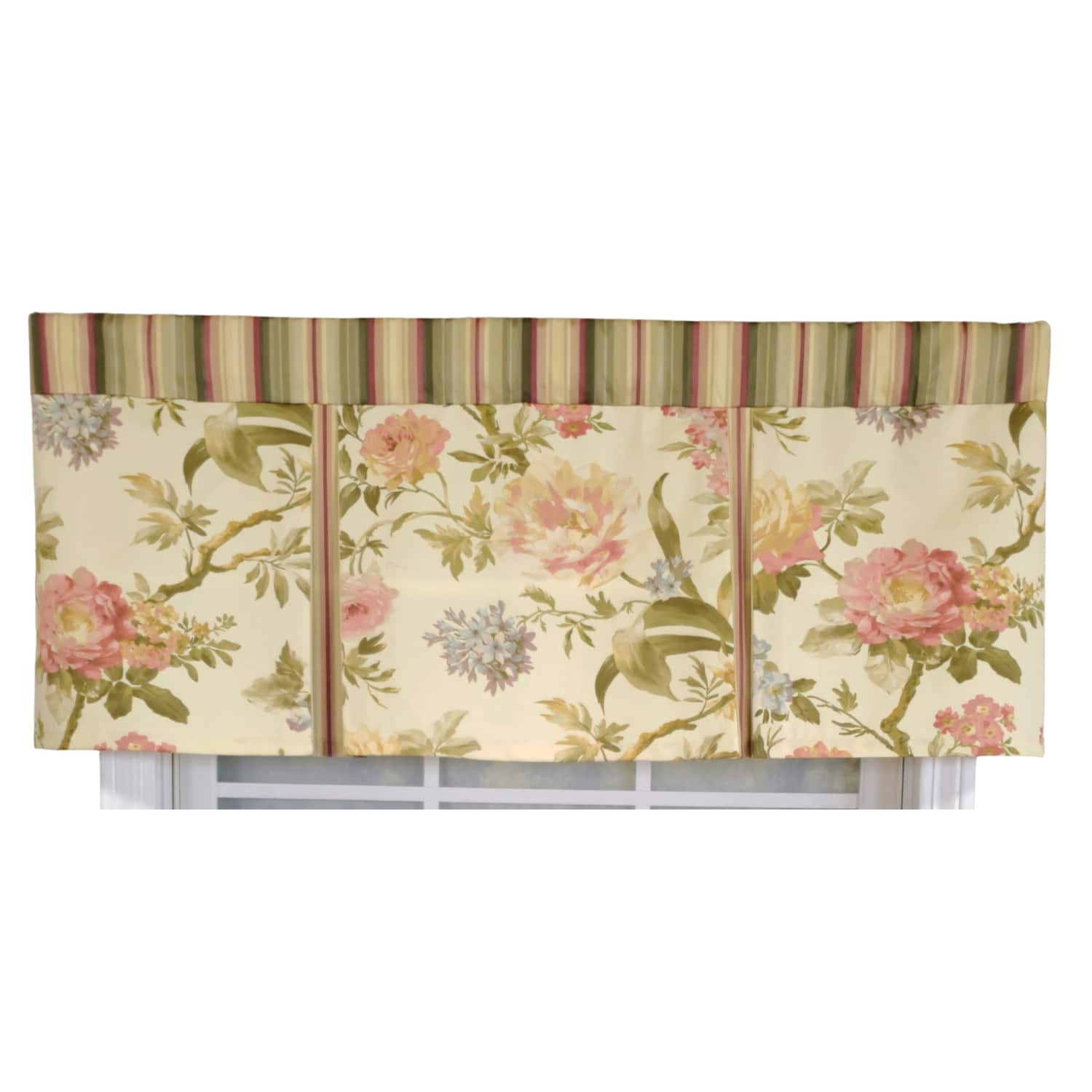 RLF Home - 3" Rod Pocket High Quality Fabric Casa di Fiori Pleated Valance for Windows 50" x 16" - Cameo