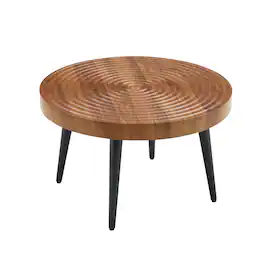 Ecooso - 23.6-inch Round Coffee Table with Wood Grain Finish and Metal Legs - Black,Wood