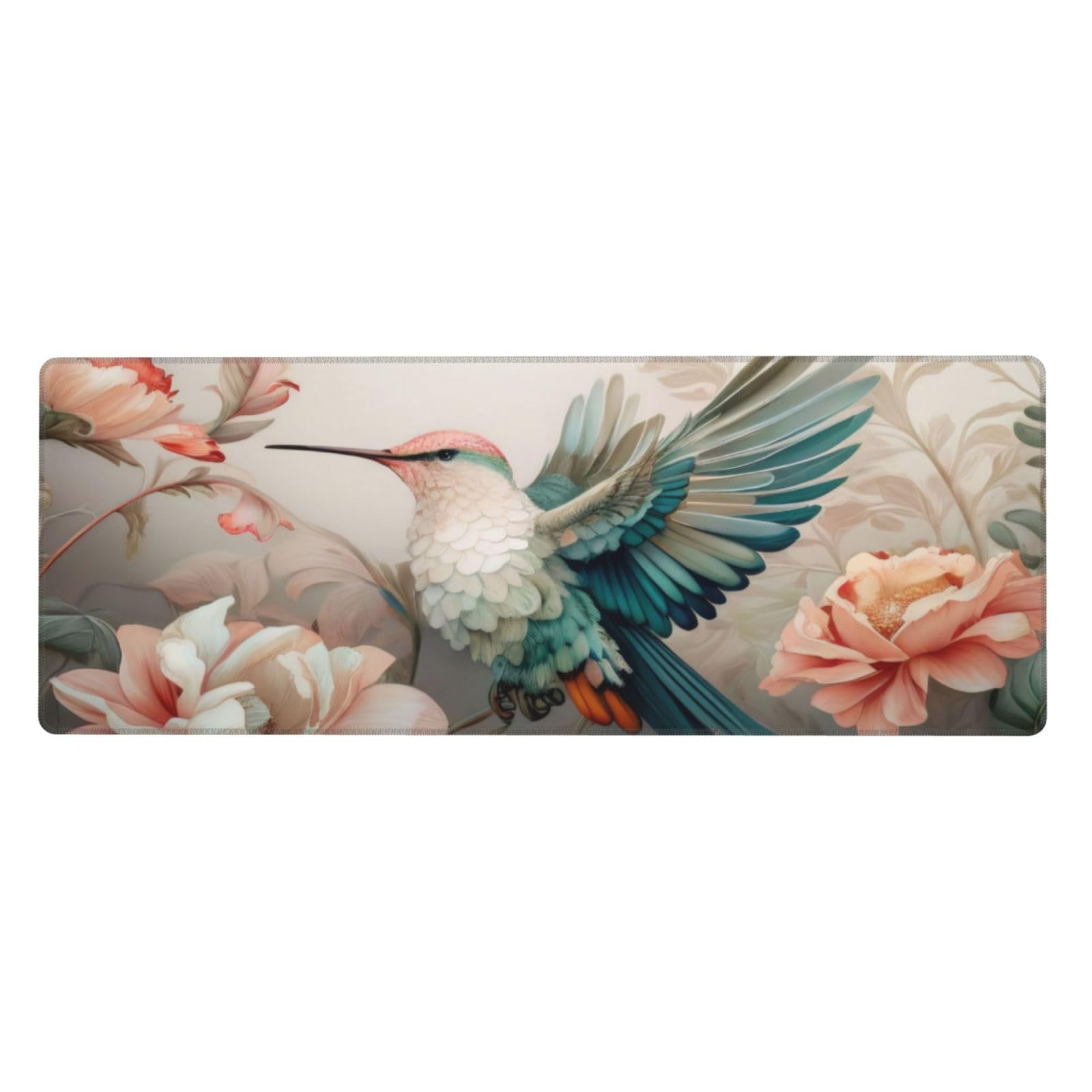 Left. Fabibe - Gaming Mouse Pad  Large Non-slip Rubber Base Mousepad Mat Desk With Stitched Edges 31.5x11.8inch Art Bird Flower - Gorgeous Flowers.