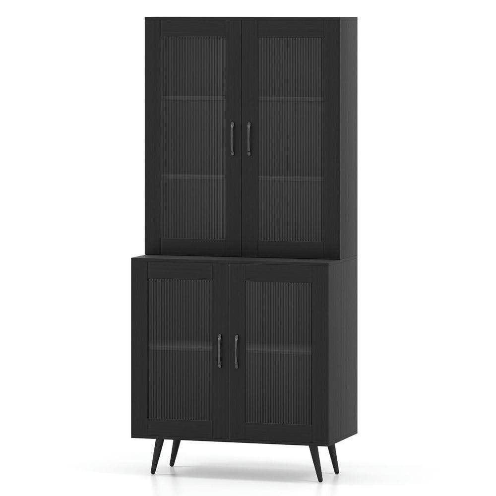 Alt View 2. Kadyn - 70.5-Inch Tall Kitchen Pantry with 4 See-Through Glass Doors, Black - Black.