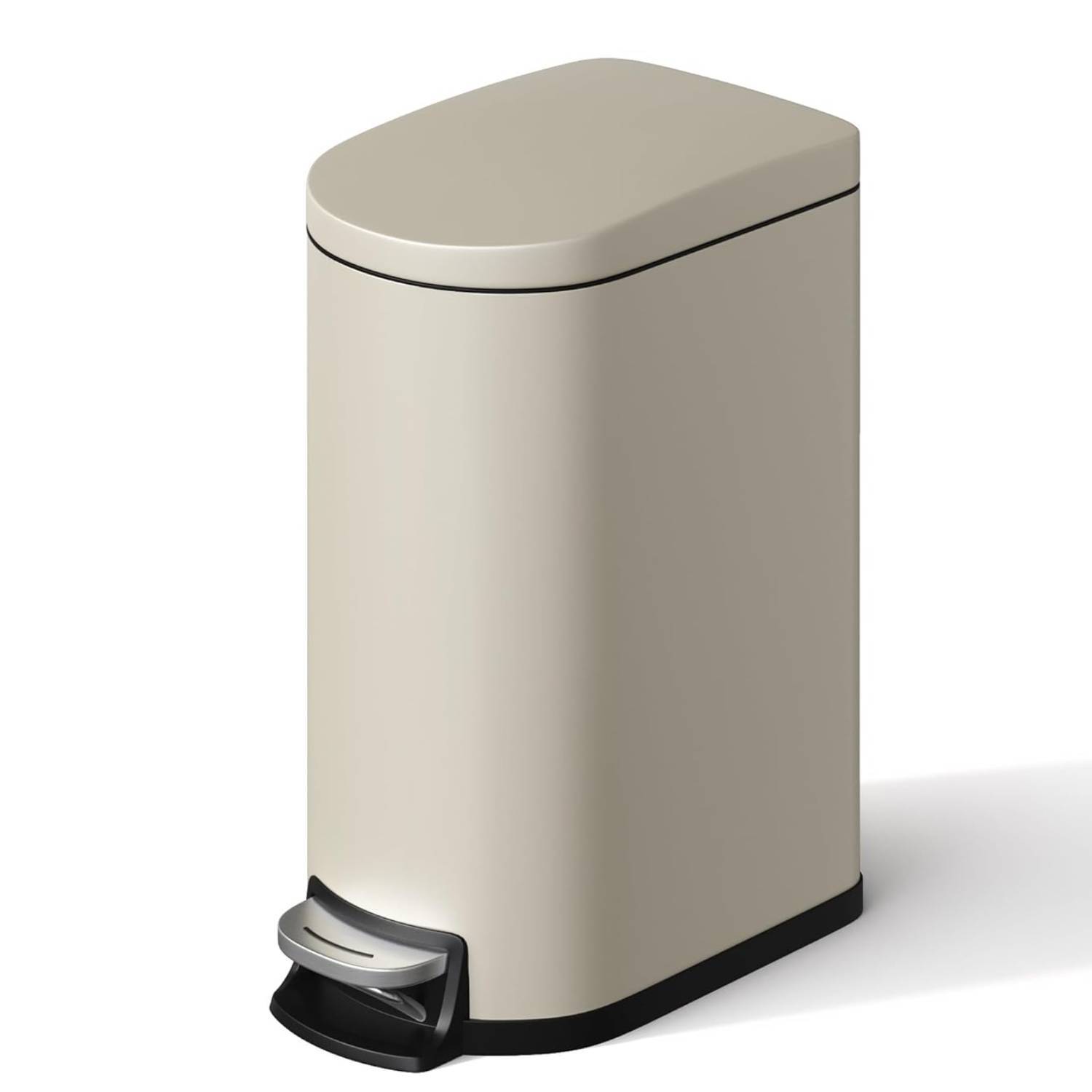 Front. Acekool - 2.6 Gallon Stainless Steel Slim Trash Can, Step-on Garbage Bin for Narrow Space, Kitchen, Bathroom, Office, Beige - Beige.