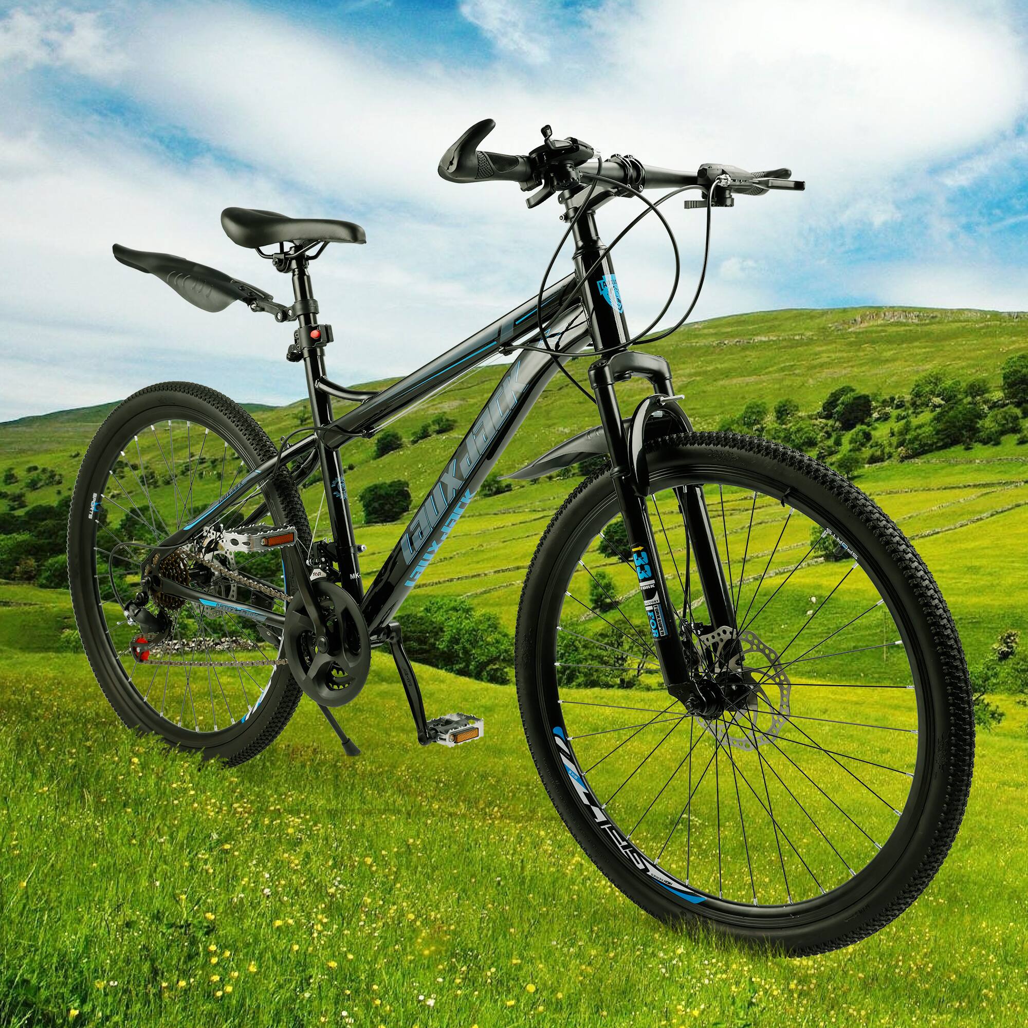 Alt View 5. Topteng - 26" Mountain Bike For Adult-Shimano 21 Speed, High Carbon Steel Frame, Dual Disc Brakes Bicycle For Men/Women Black&Blue - Black&Blue.