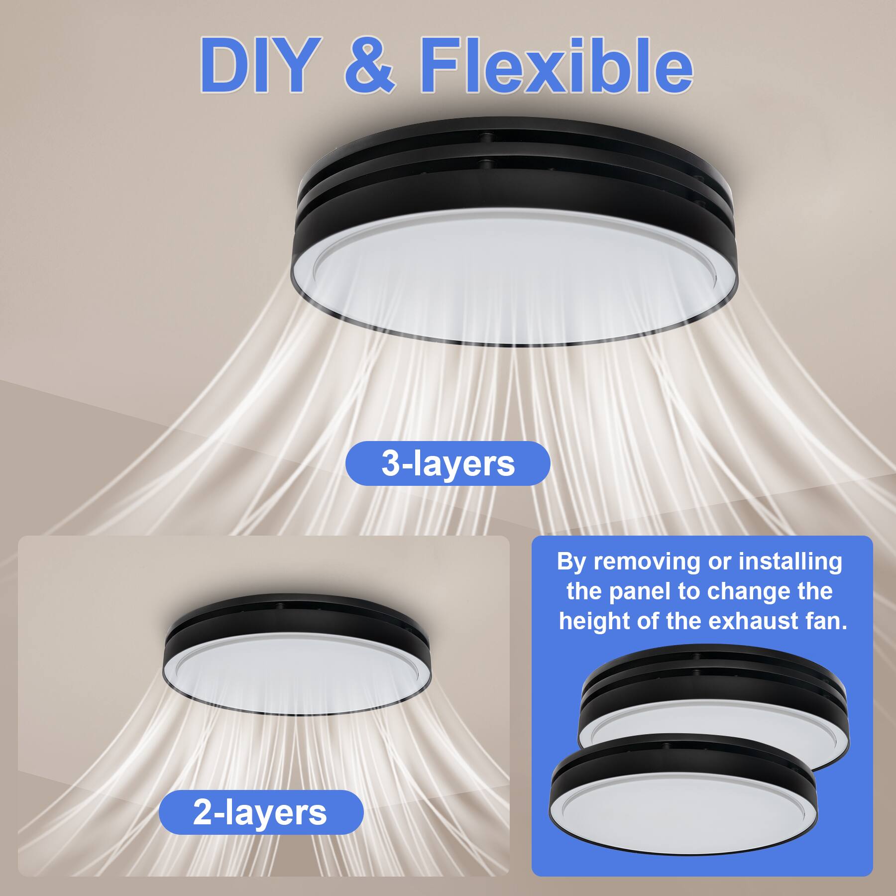 DIY & Flexible

3-layers

By removing or installing the panel to change the height of the exhaust fan.

2-layers