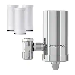 Waterdrop - FC-06 Water Filter for Sink Faucet, 360° Rotating Stainless Steel, Extra 3 Filters - Silver