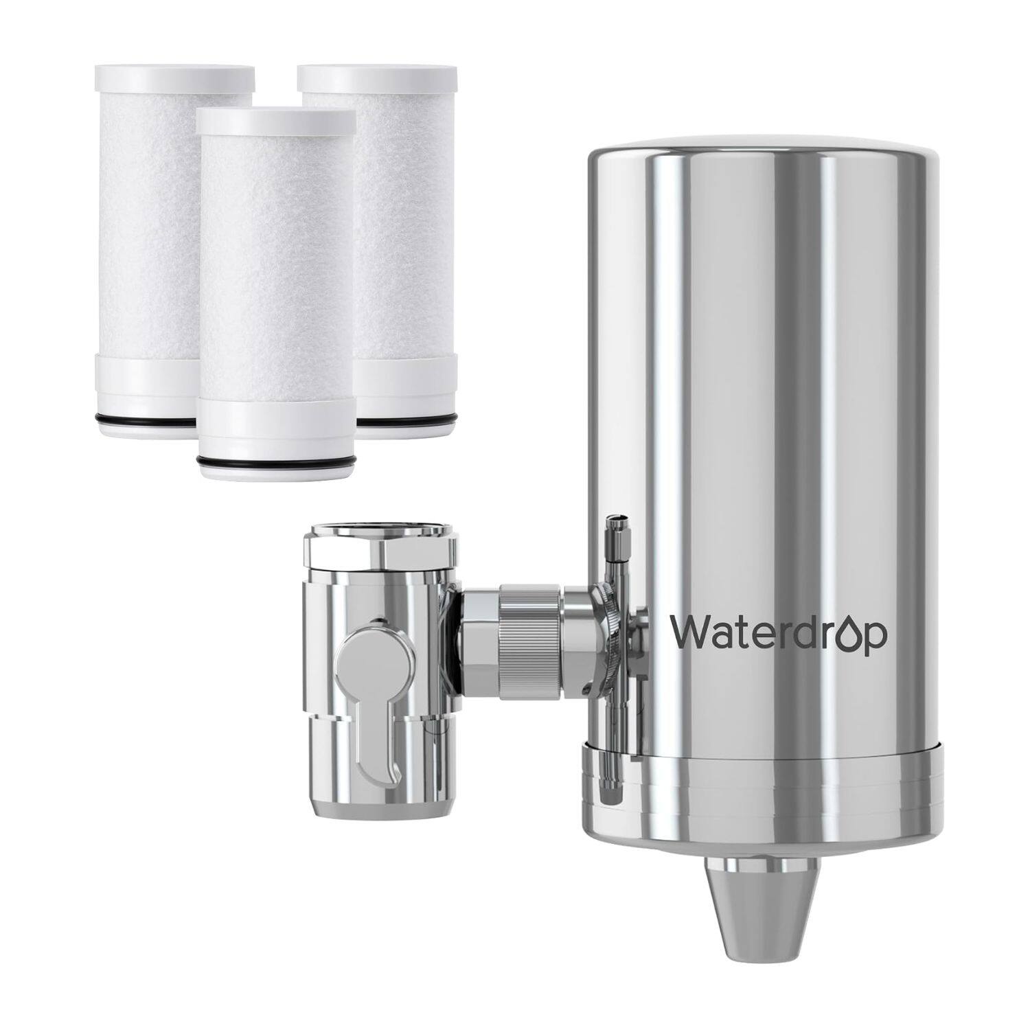 Front. Waterdrop - FC-06 Water Filter for Sink Faucet, 360° Rotating Stainless Steel, Extra 3 Filters - Silver.