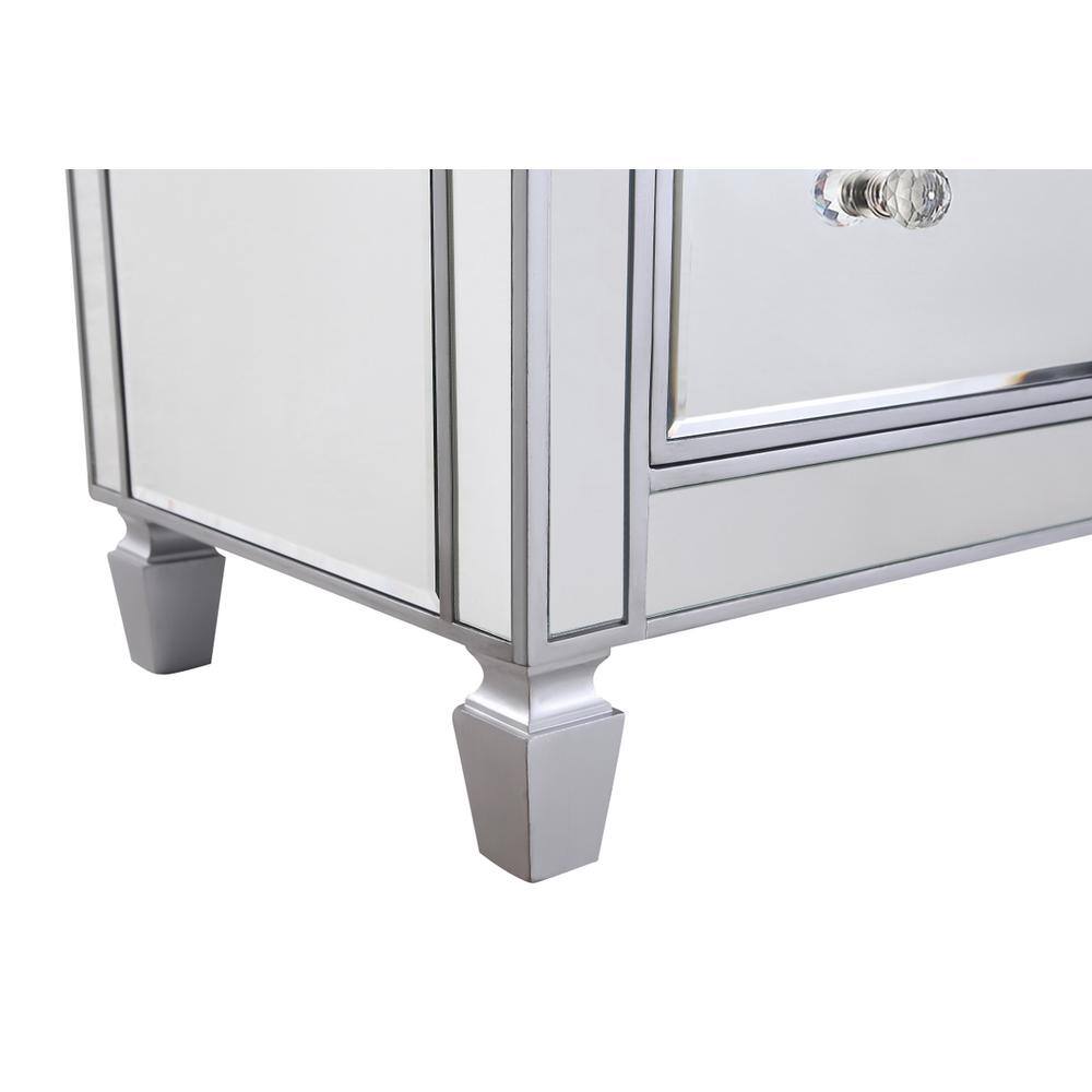 Back. Elegant Decor - 3 Drawer Bedside Cabinet 33 in.x 18 in.x 32 in. in silver paint - Hand Rubbed Antique Silver.