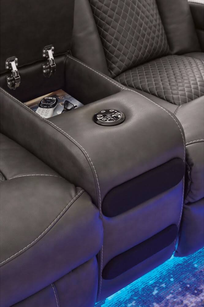 Back. Ashly - Axil Dual Power Reclining Loveseat with Audio Console - Shadow - Shadow.