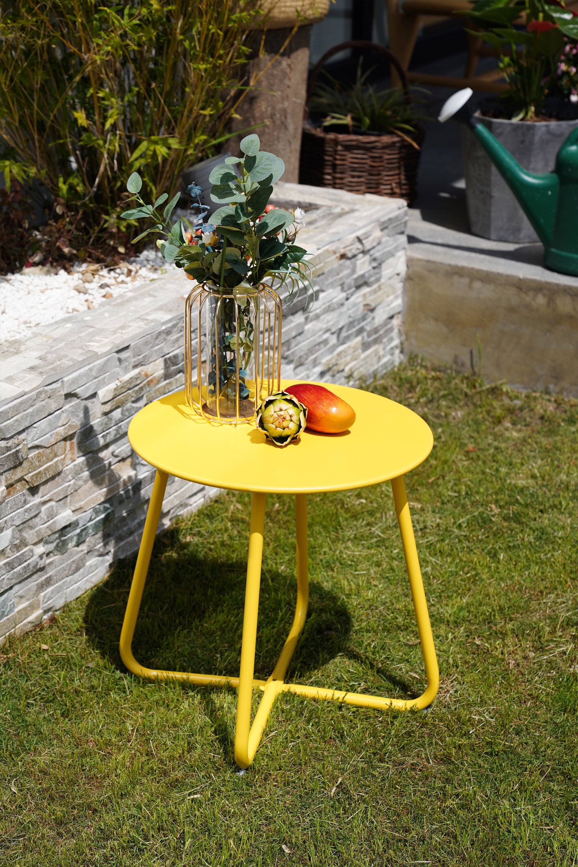 Alt View 5. Boyel Living - Round Metal Outdoor Side Table with Zinc-Coated Tabletop and Weather-Resistant Black Finish - Black.