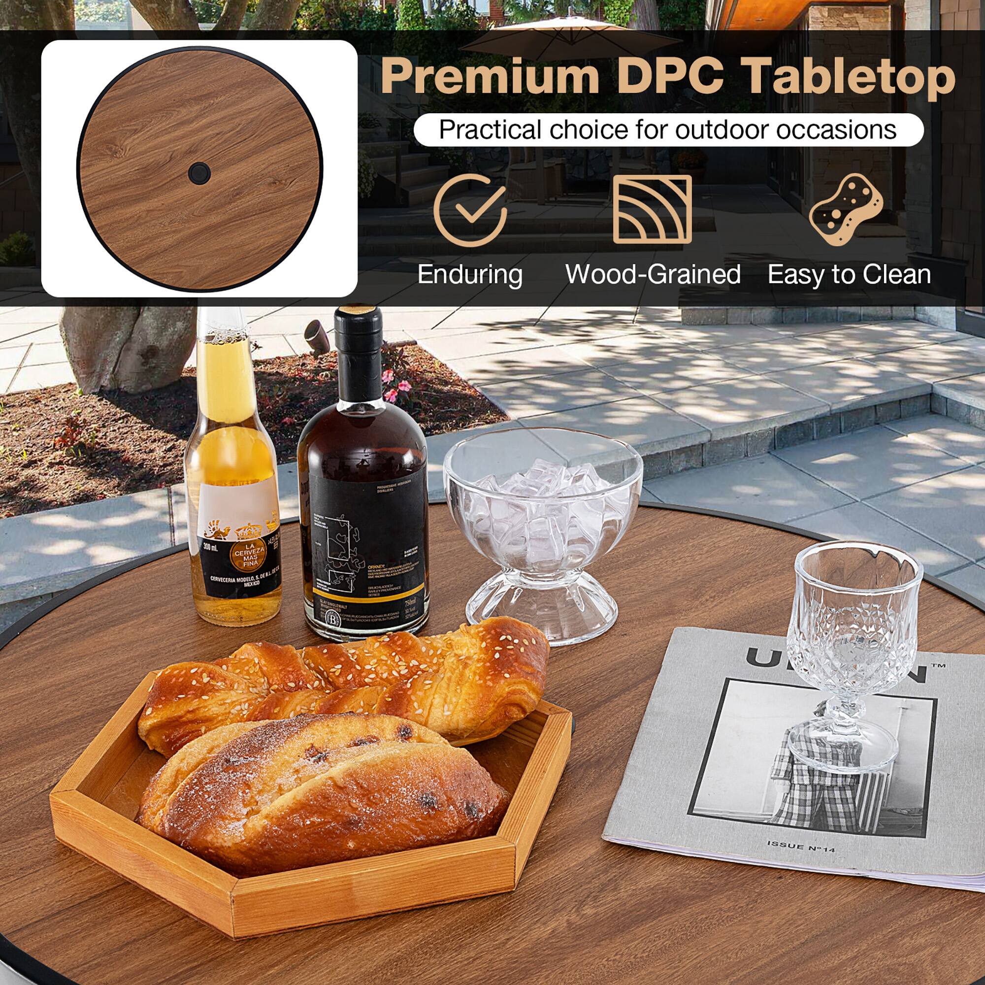 Premium DPC Tabletop  
Practical choice for outdoor occasions  

Enduring  
Wood-Grained  
Easy to Clean