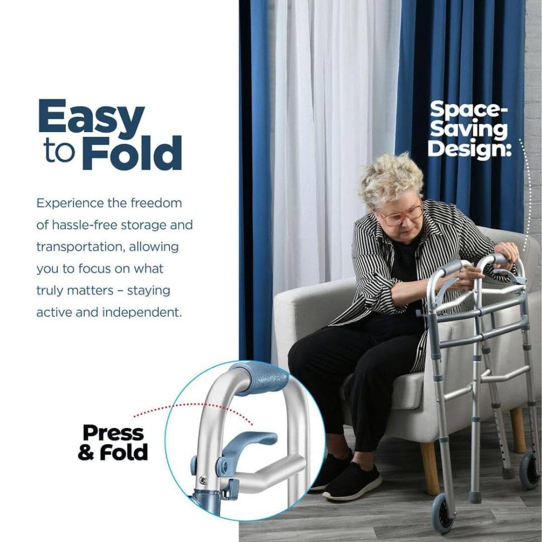 Easy to Fold

Experience the freedom of hassle-free storage and transportation, allowing you to focus on what truly matters - staying active and independent.

Press & Fold

Space-Saving Design: