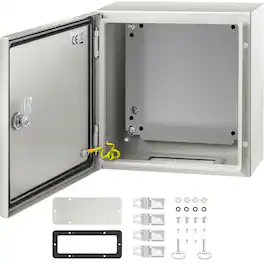 VEVOR - NEMA Steel Enclosure, 12 x 12 x 6 in, NEMA 4X Steel Electrical Box, IP66 Waterproof & Dustproof - Gray White