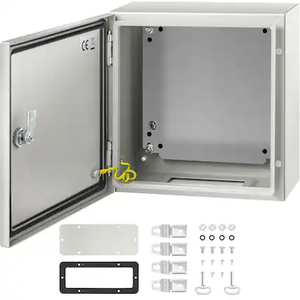 Front. VEVOR - NEMA Steel Enclosure, 12 x 12 x 6 in, NEMA 4X Steel Electrical Box, IP66 Waterproof & Dustproof - Gray White.