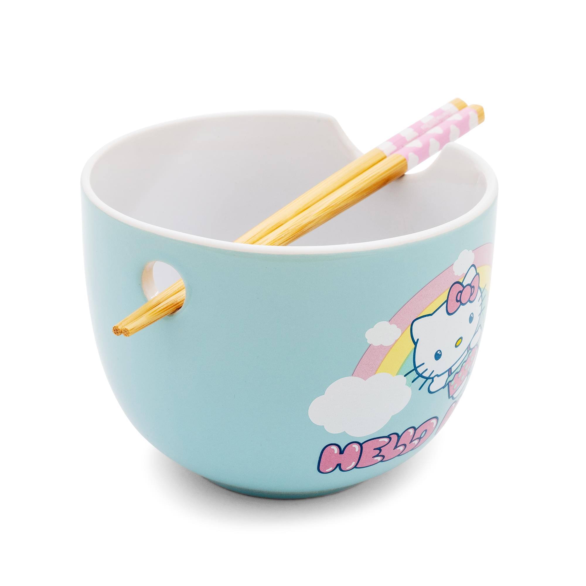 Alt View 1. Silver Buffalo - Sanrio Hello Kitty Rainbow 20-Ounce Ceramic Ramen Bowl With Chopsticks - Blue.
