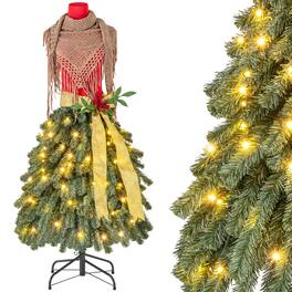Gymax - 5 FT Artificial Mannequin Tree w/ 248 Branch Tips 100 Warm White LED Lights - Green, Red