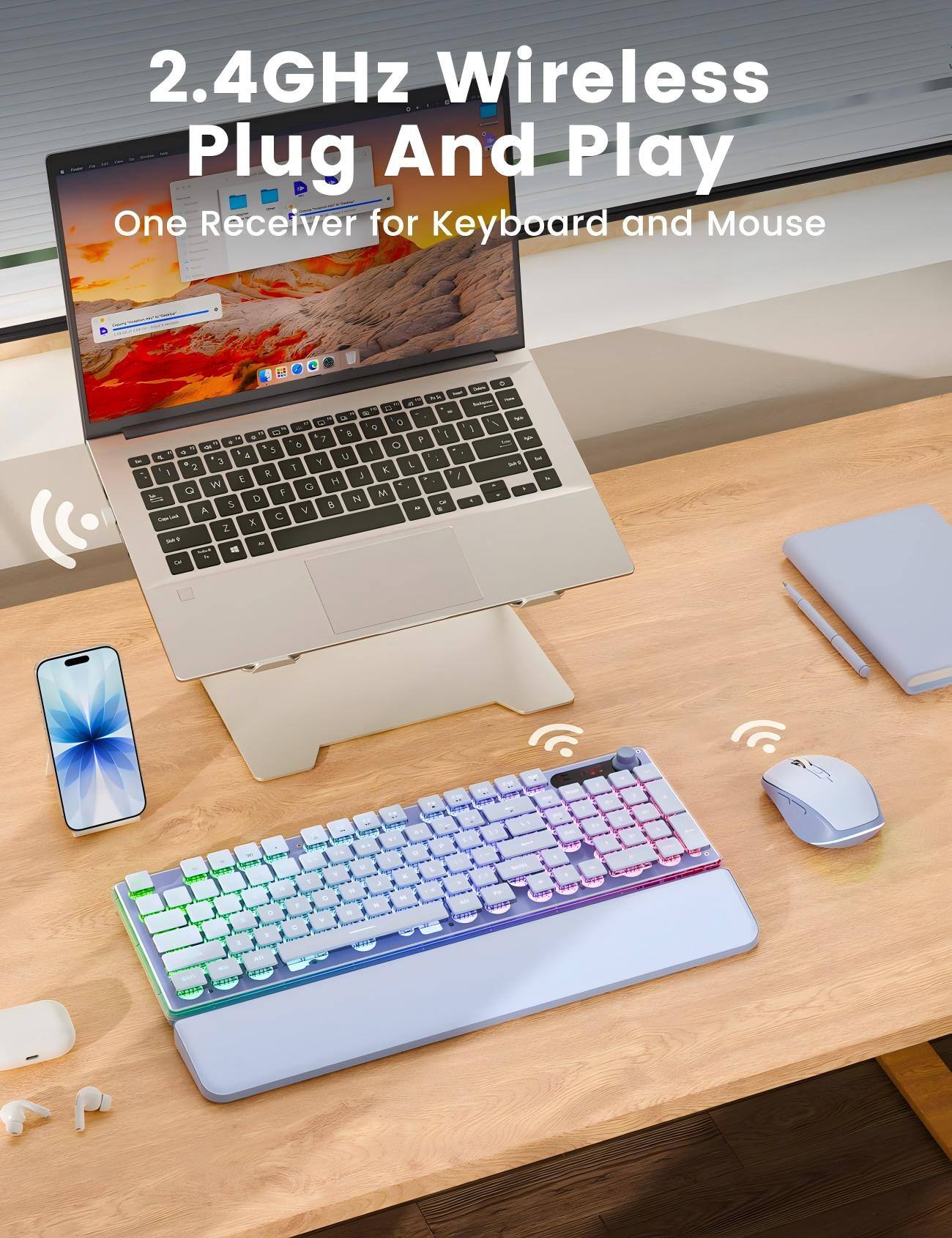 2.4GHz Wireless Plug And Play One Receiver for Keyboard and Mouse