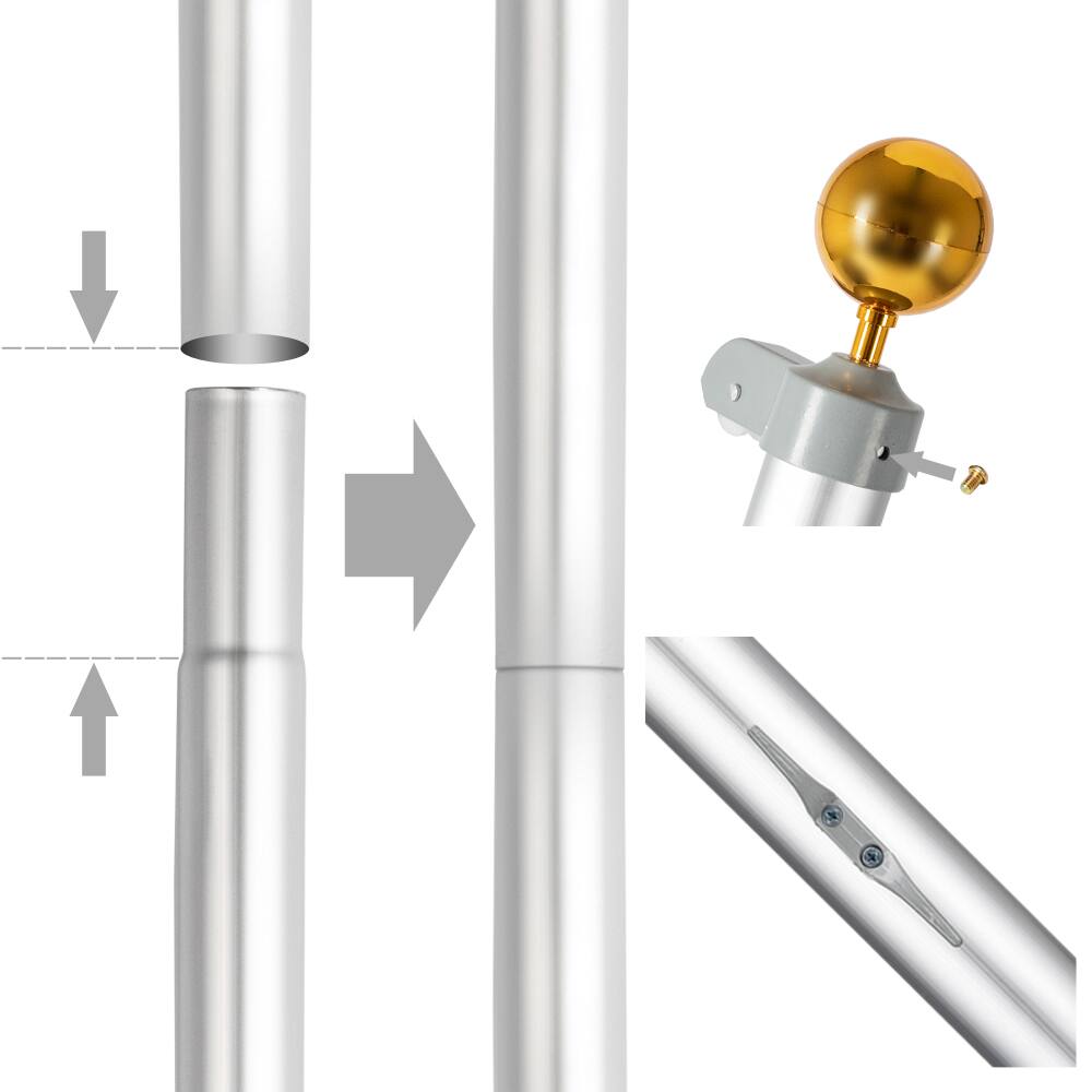 Alt View 3. Winado - 25 FT Sectional Aluminum Flagpole + 1 US American Flag Pole Kit.