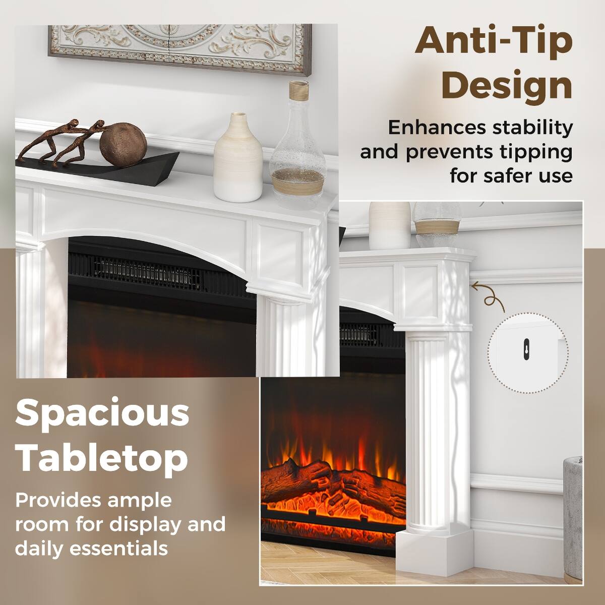 Anti-Tip Design Enhances stability and prevents tipping for safer use

Spacious Tabletop Provides ample room for display and daily essentials
