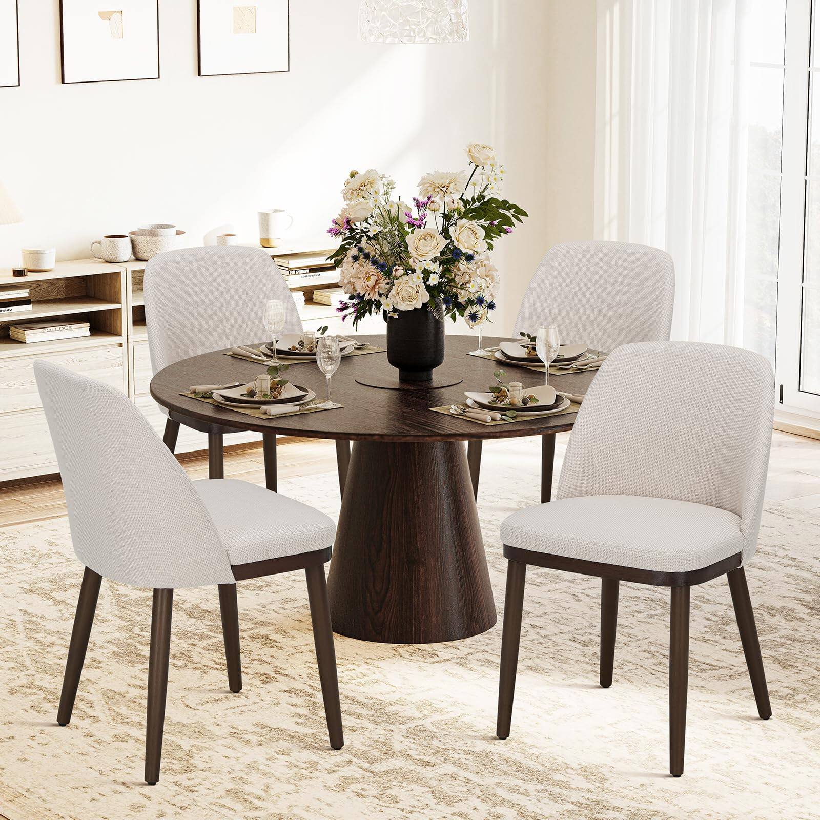 Beige Set of 4 Upholstered Dining Chairs