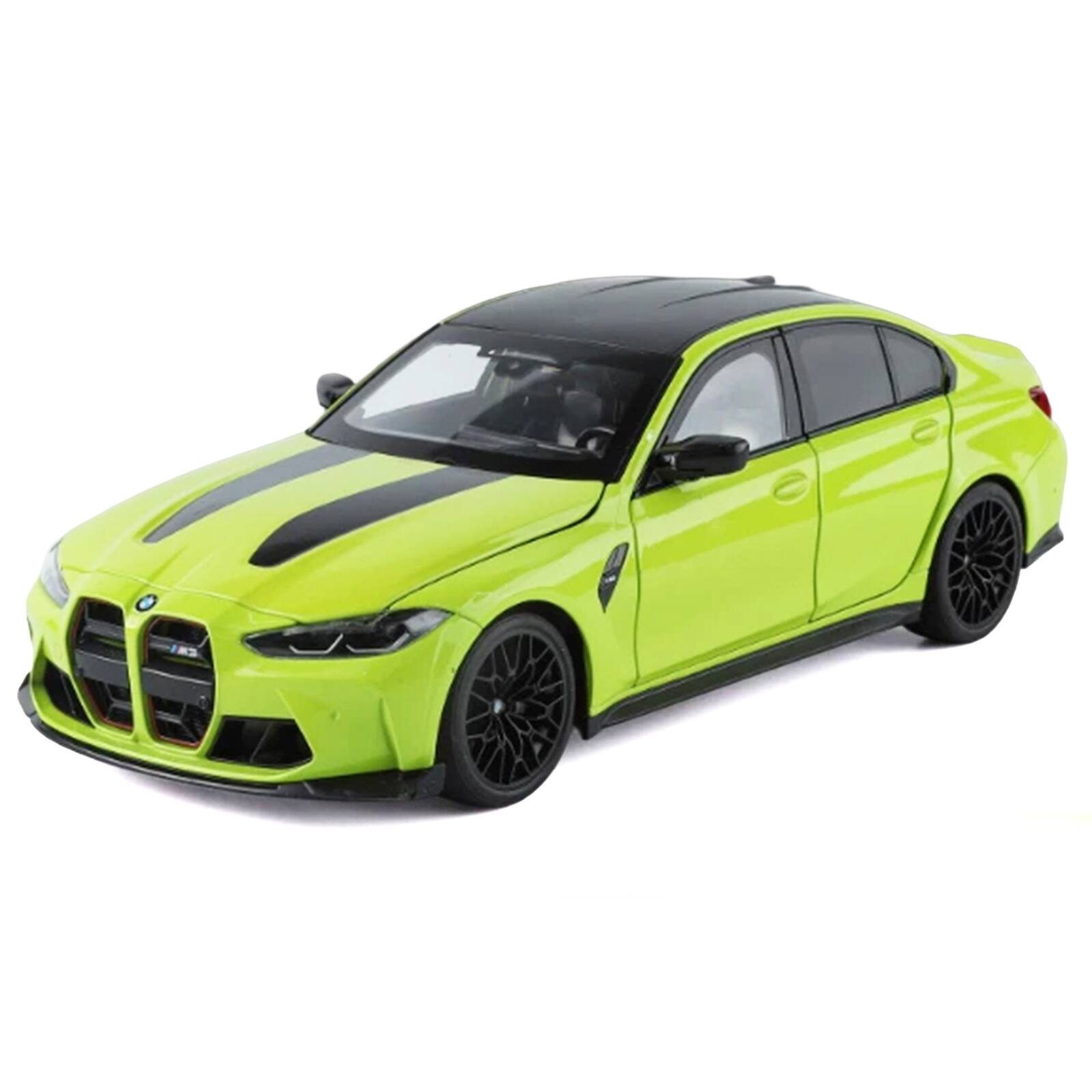 Alt View 1. Heimanba - BMW M3 CS LCI Lime Green Metallic with Matt Black Top and Hood Stripes 1/18 Diecast Model Car by Heimanba.