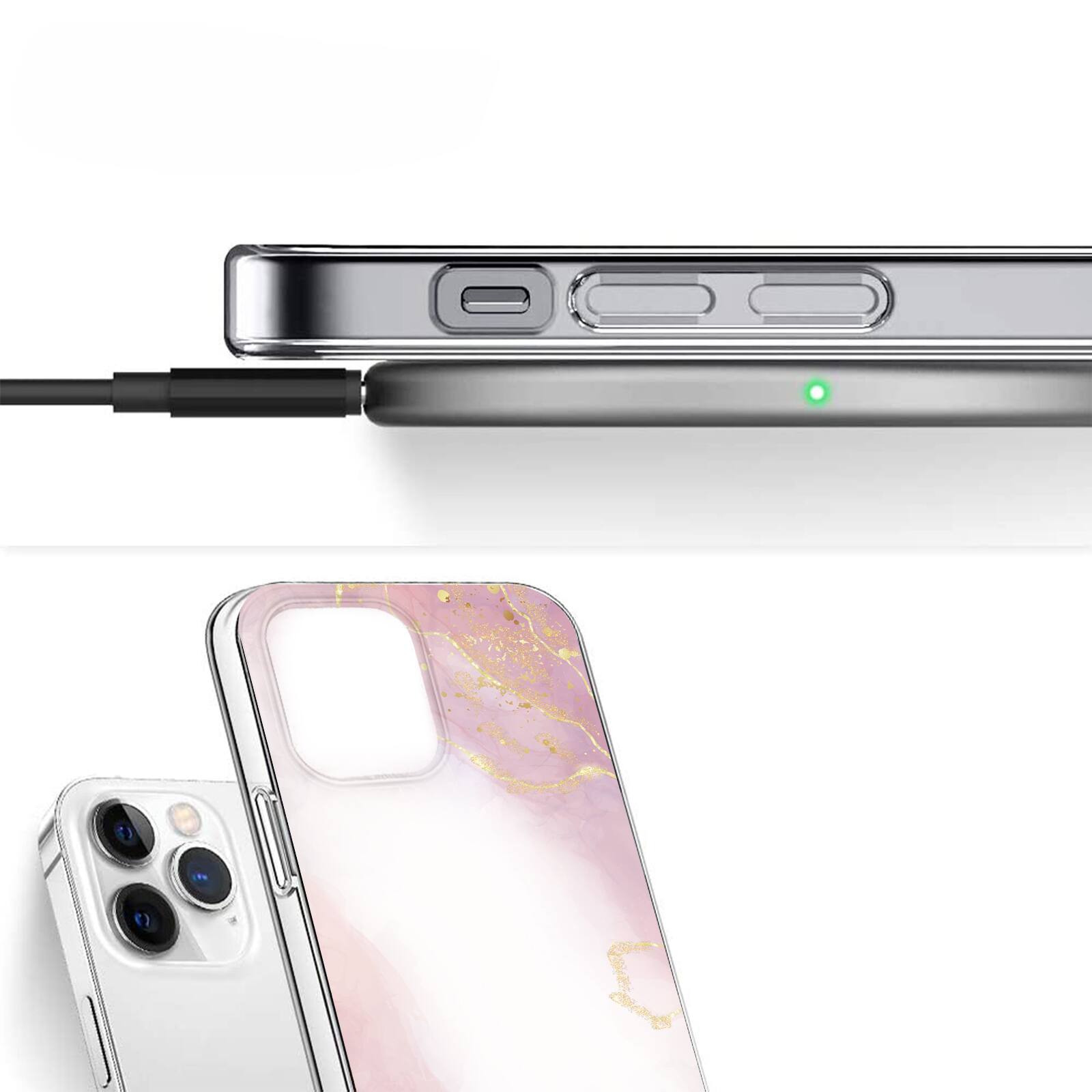 Left. SaharaCase - Inspire Series Case Compatible with Magsafe for iPhone 15 Pro Max - Pink Marble - Pink.