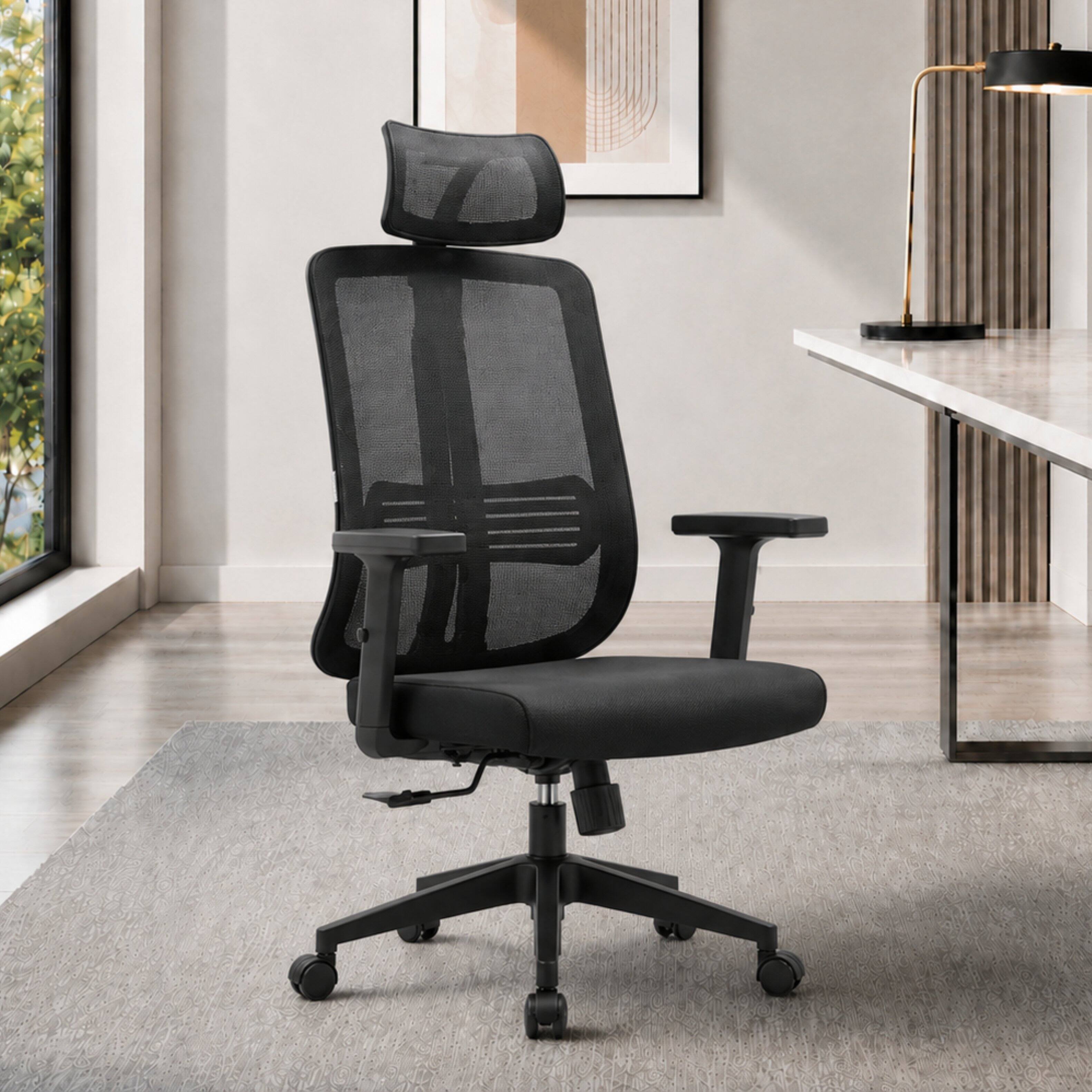 Alt View 6. LeisureMod - Nift Ergonomic Mesh Office Desk Chair, Headrest, Adjustable Height, Tilt, Armrests & Durable ABS Frame, Home Office Use - Black.