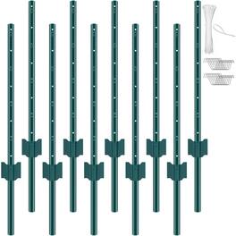 VEVOR - 3 Feet Fence Post, 10 Pack U-Channel Heavy Duty Metal Fence Posts, Sturdy Steel Fence Stakes for Garden Yard, Lawn - Green