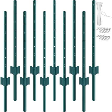 Front. VEVOR - 3 Feet Fence Post, 10 Pack U-Channel Heavy Duty Metal Fence Posts, Sturdy Steel Fence Stakes for Garden Yard, Lawn - Green.