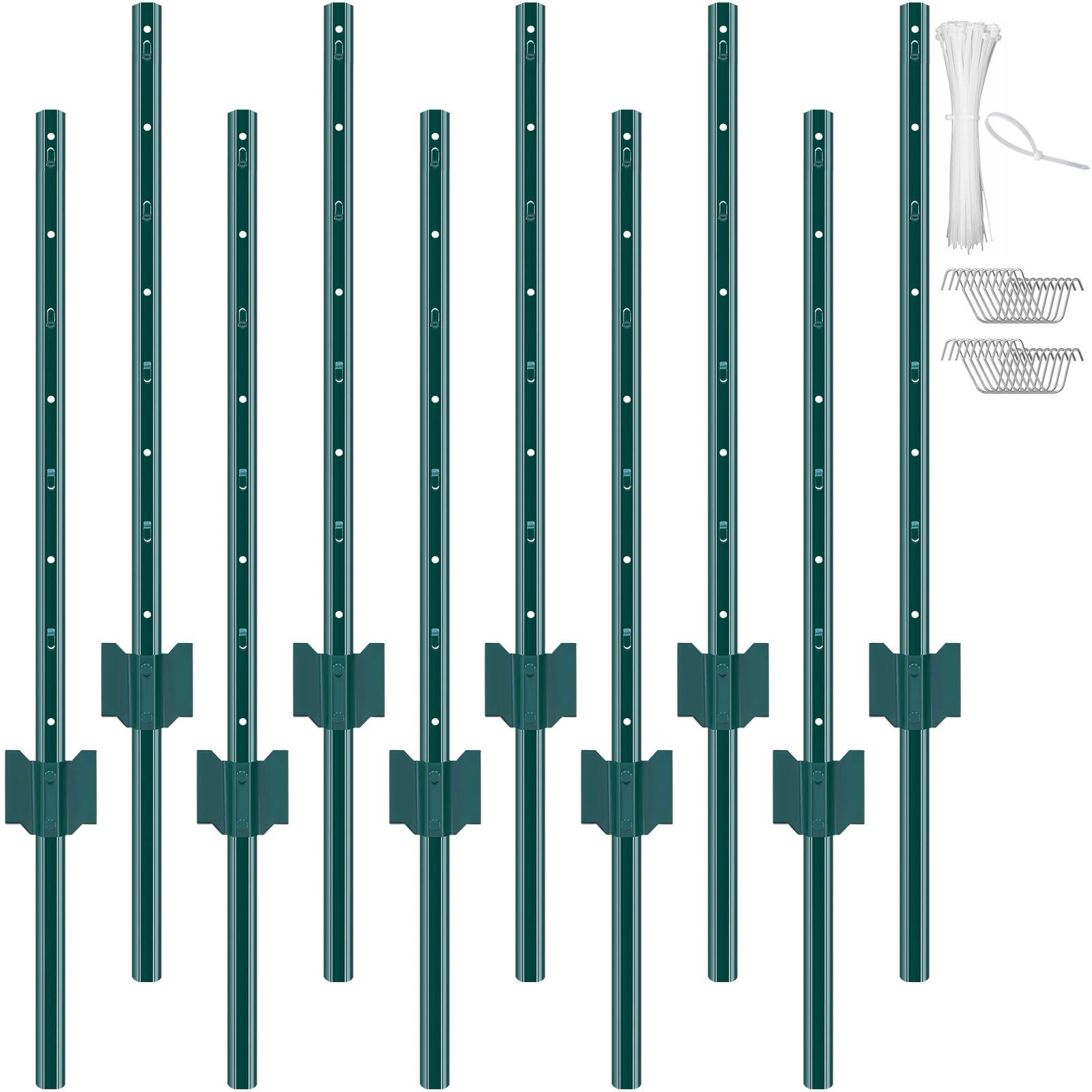 Front. VEVOR - 3 Feet Fence Post, 10 Pack U-Channel Heavy Duty Metal Fence Posts, Sturdy Steel Fence Stakes for Garden Yard, Lawn - Green.