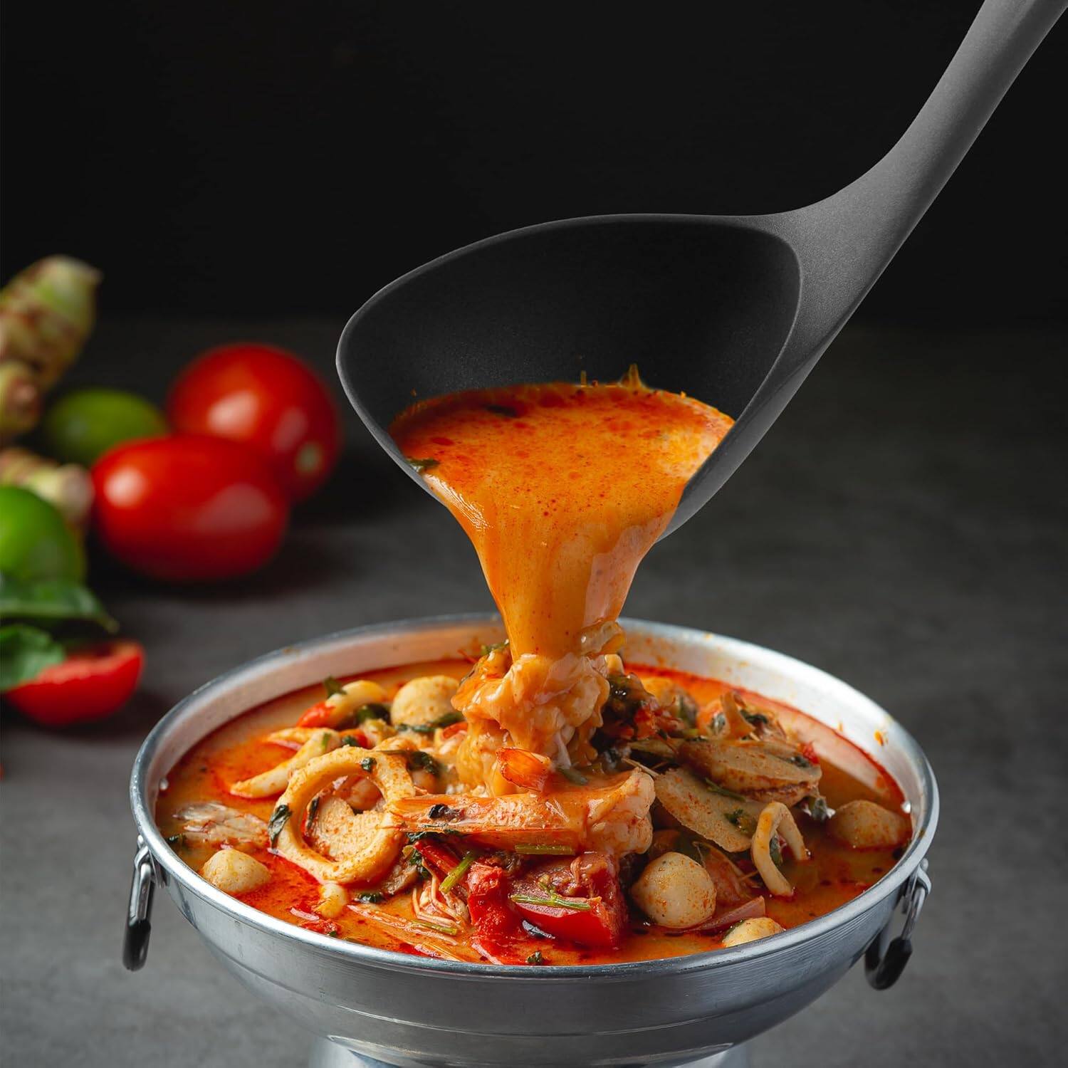 Zulay Kitchen - Soup Ladle – Ergonomic, Heat-Resistant & Versatile for Serving Soup, Chili, Gravy & More - Black