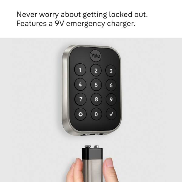 Never worry about getting locked out. Features a 9V emergency charger.