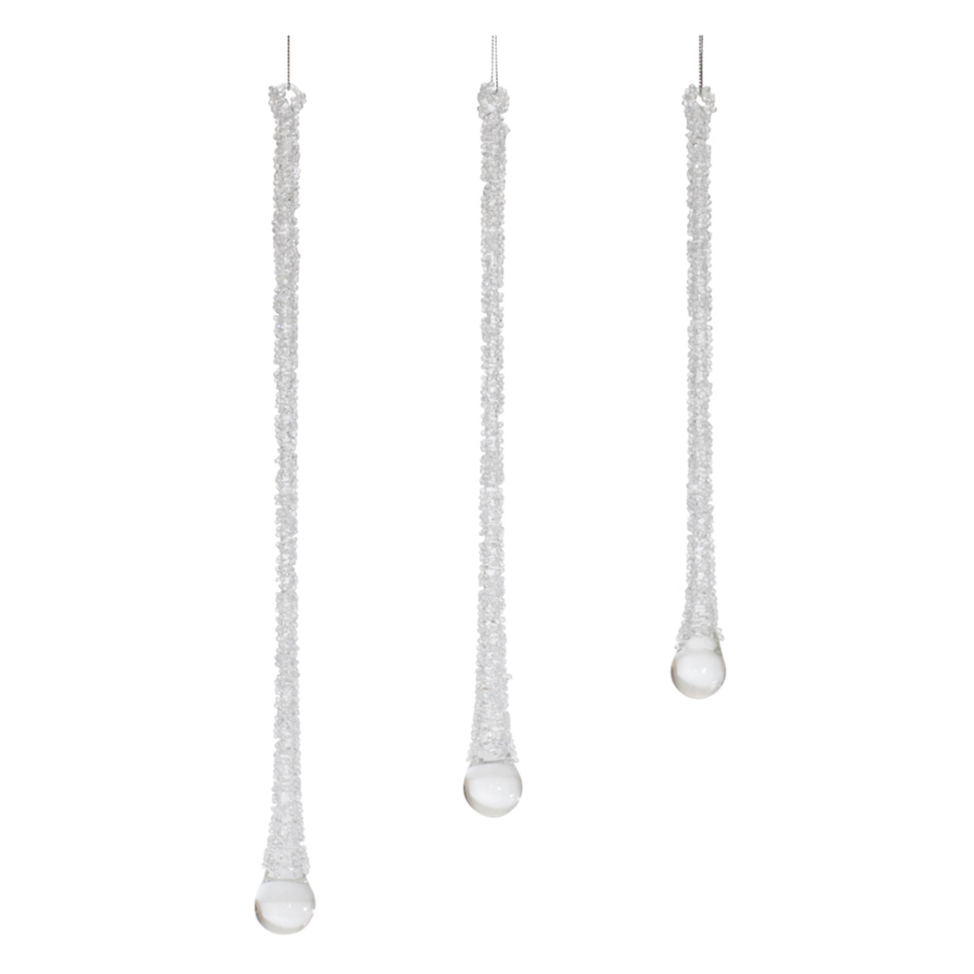 BreeBe - Beaded Glass Icicle Drop Ornament (Set of 6) - Clear