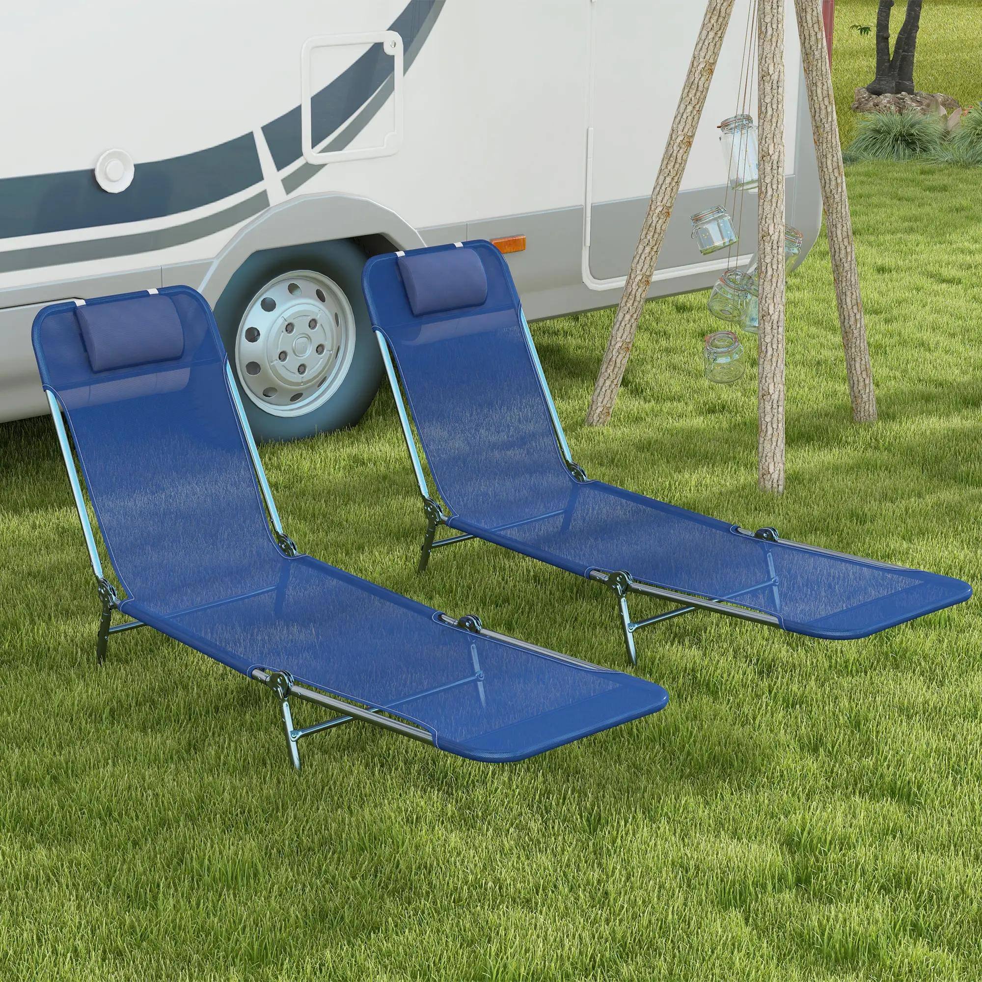 Alt View 7. Resenkos - ResenKos 2-Piece Foldable Premium Chaise Lounge Chairs , Reclining Sunbeds With Breathable Mesh Seating, Dark Blue - Dark Blue.