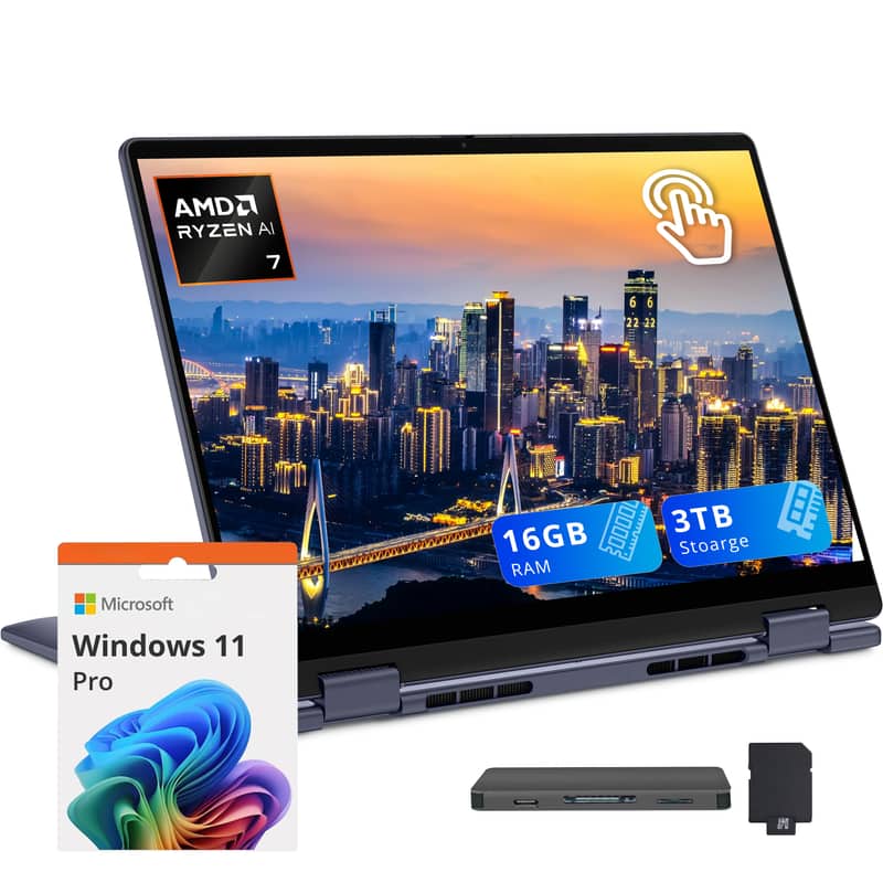 Dell - Plus 14" 2-in-1 Touchscreen,Ryzen 7 350,16GB RAM,2TB SSD+1TB Dock Set,Backlit Keyboard,Fingerprint,Win 11 Pro - Blue