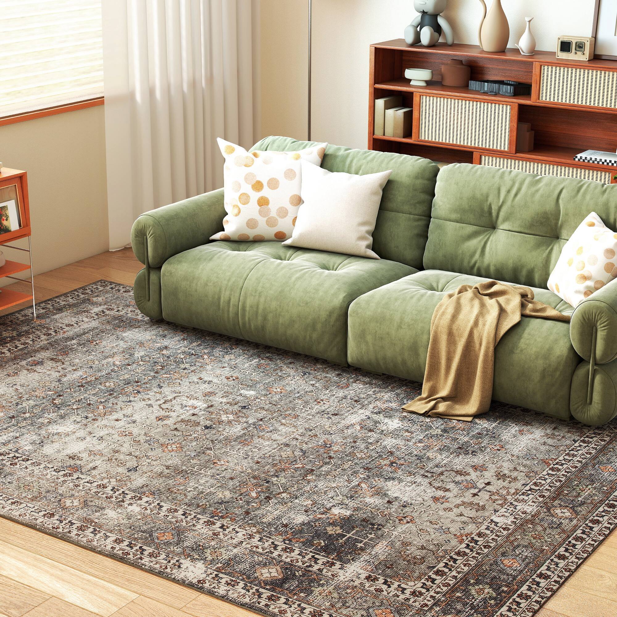 Alt View 1. Homcom - Washable Area Rug 8x10, Non-Slip Traditional Floor Cover Foldable Carpet for Living Room - Dark Mixed Brown.
