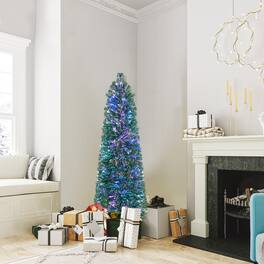 Gymax - 5 FT Fiber Optic Artificial Christmas Tree Slim Pencil Xmas Tree w/ Colorful Lights & 361 Branch Tips - Green