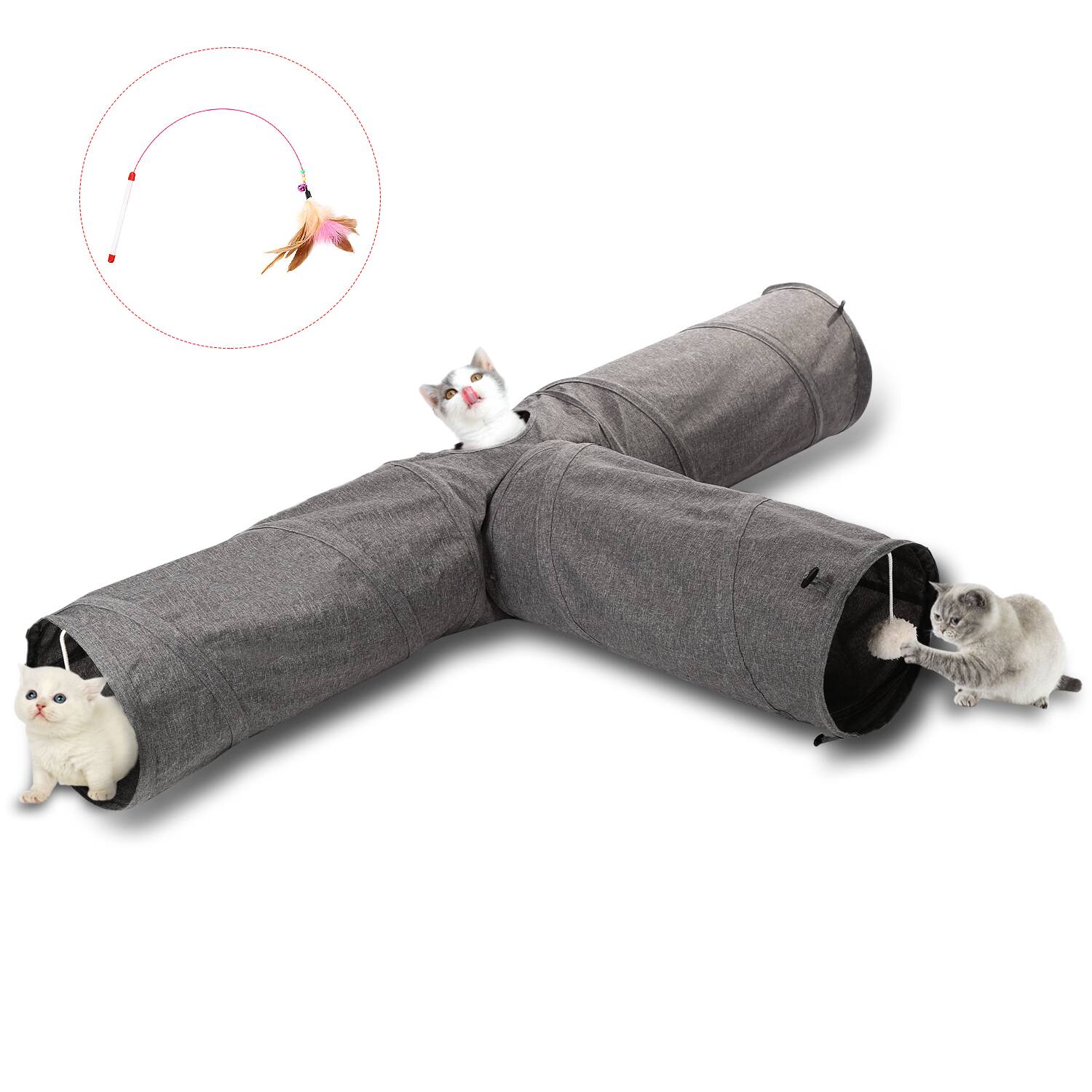 Alt View 9. Ownpets - 3-Way Extensible & Collapsible Cat Tube Tunnel - Grey.