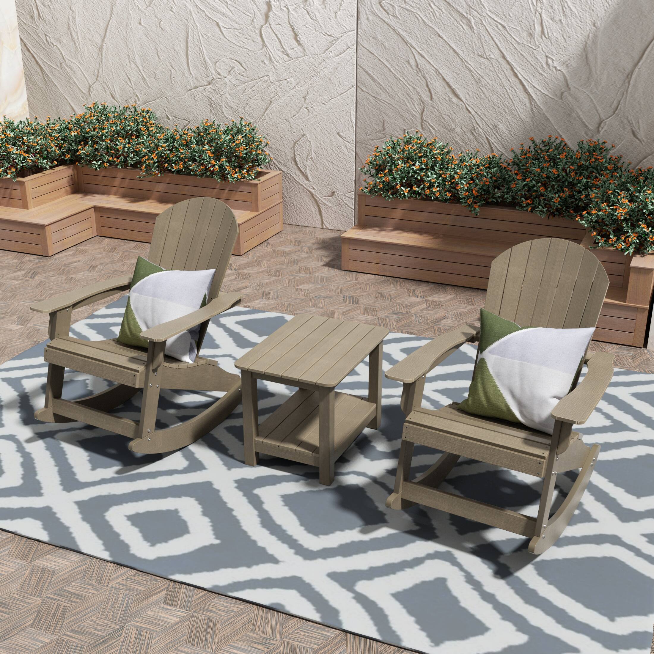 Angle. WestinTrends - WestinTrends Tuscany 3-Piece HIPS Outdoor Rocking Adirondack Chair With Side Table - Taupe.
