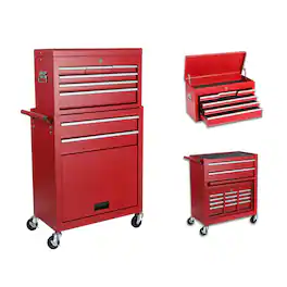 APRILSOUL - 8 Drawer Rolling Tool Storage Cabinet with 2 in 1 Detachable Top Tool Box Liner Lockable Wheels - Red