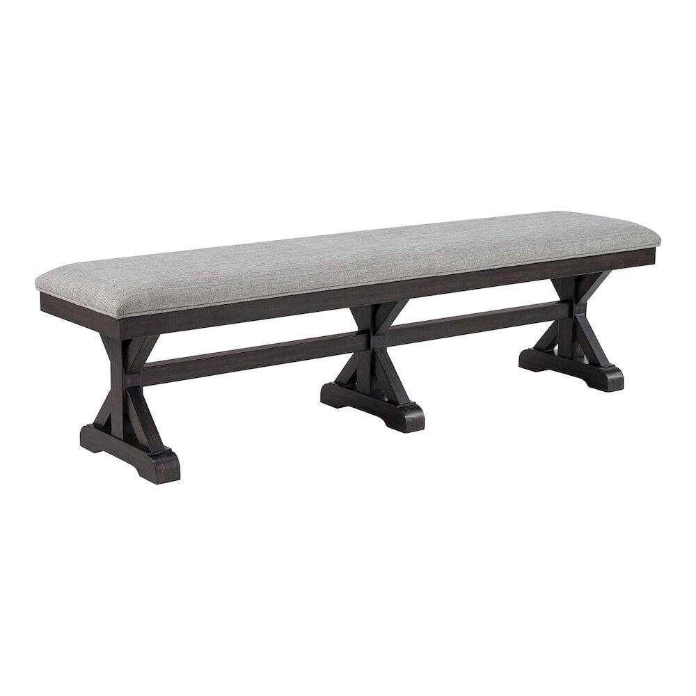 Back. Picket House Furnishings - Johnshaven Dining Bench with Light Grey Fabric in Espresso - Espresso.