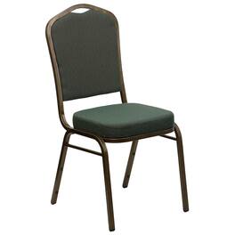 Emma + Oliver - Crown Back Stacking Banquet Dining Chair - Green Patterned Fabric/Gold Vein Frame