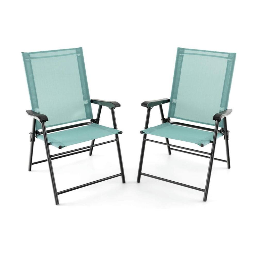 Alt View 3. Pefilos - 2 Set of Patio Dining Chair with Metal Frame, Outdoor Dining Chair Set with Backrests and Curved Armrests, Folding - Green.