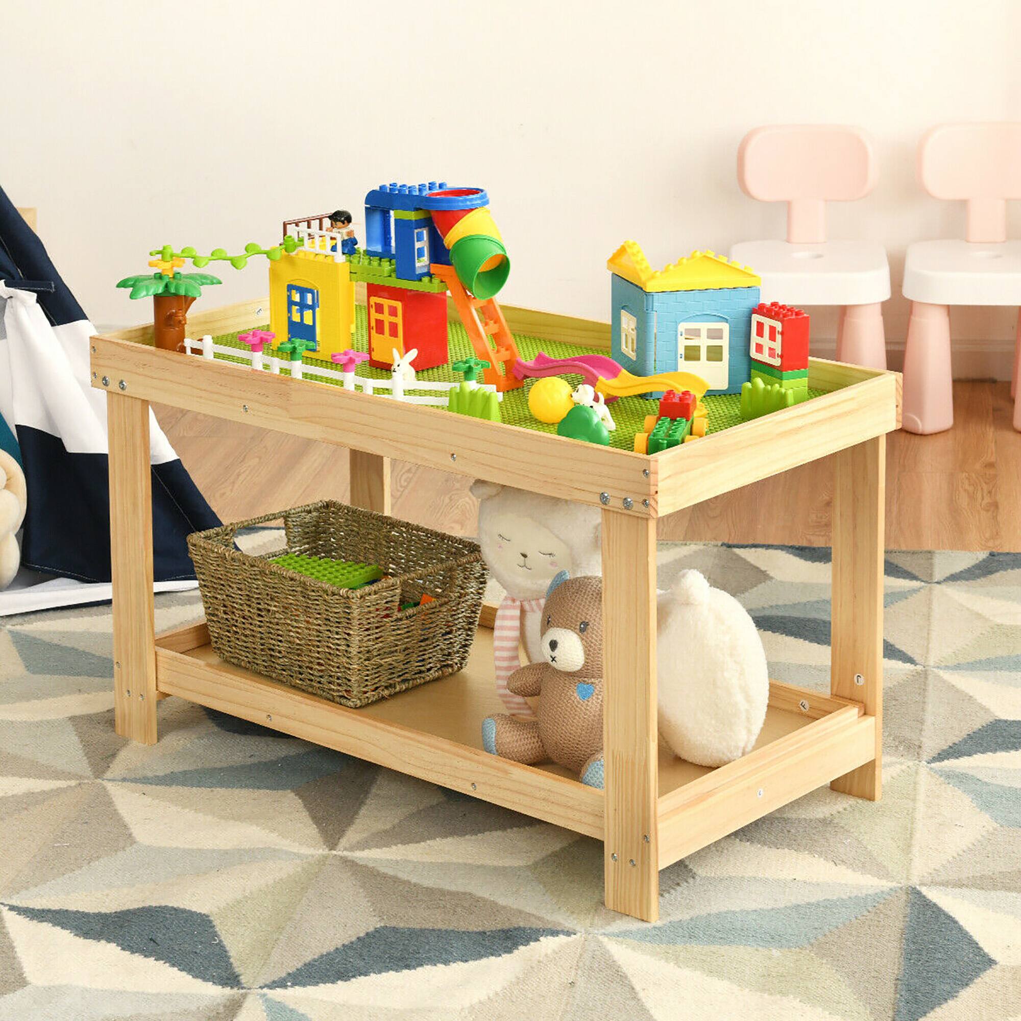Alt View 5. Costway - Costway Solid Wood Kids Activity Play Table Block Table Multifunction W/Storage - Natural.